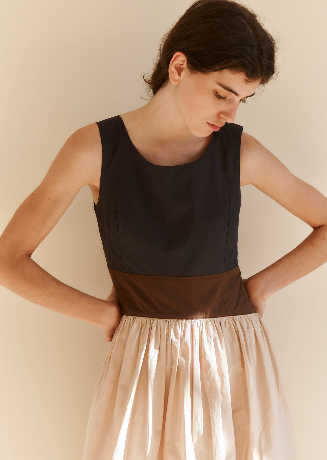 WOMEN'S PANELLED DRESS - BLACK/BROWN/BEIGE