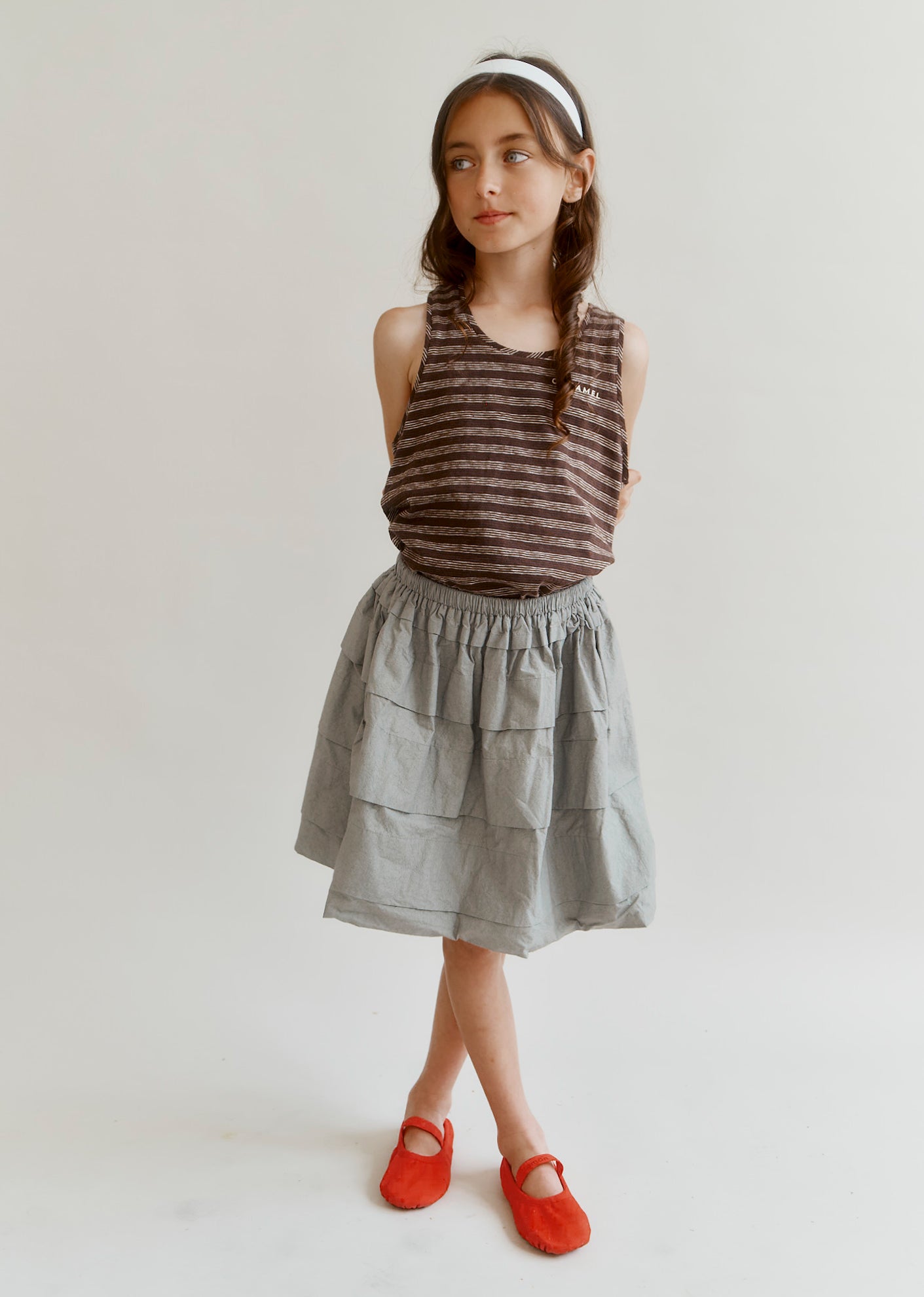 ANAIS GIRL'S CRUSHED JAPANESE COTTON SKIRT - GREY / GREEN