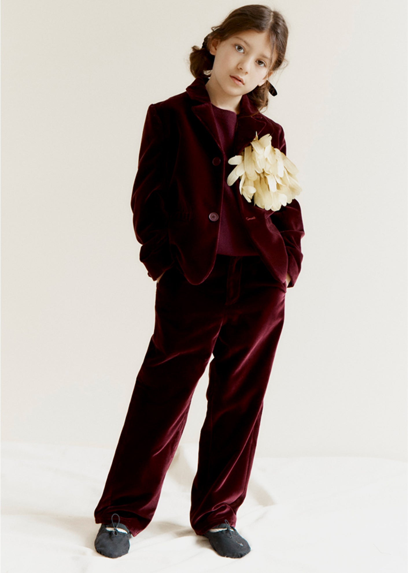 MAGPIE CHILDREN'S COTTON VELVET BLAZER - BURGUNDY