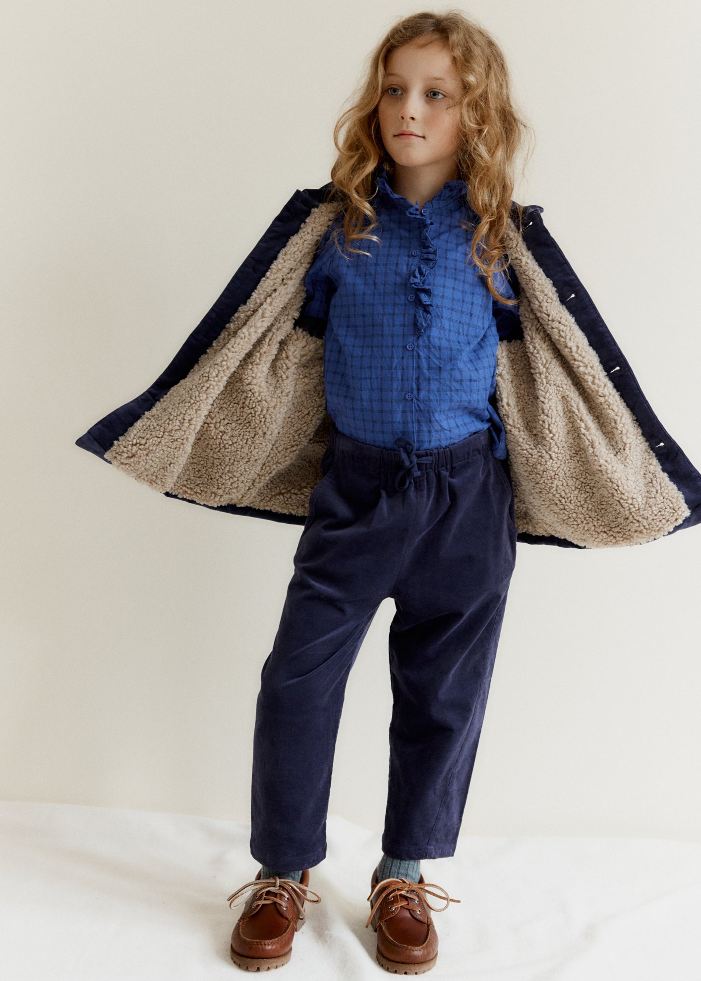 CAULIFLOWER GIRL'S COTTON BLOUSE - DENIM BLUE CHECK
