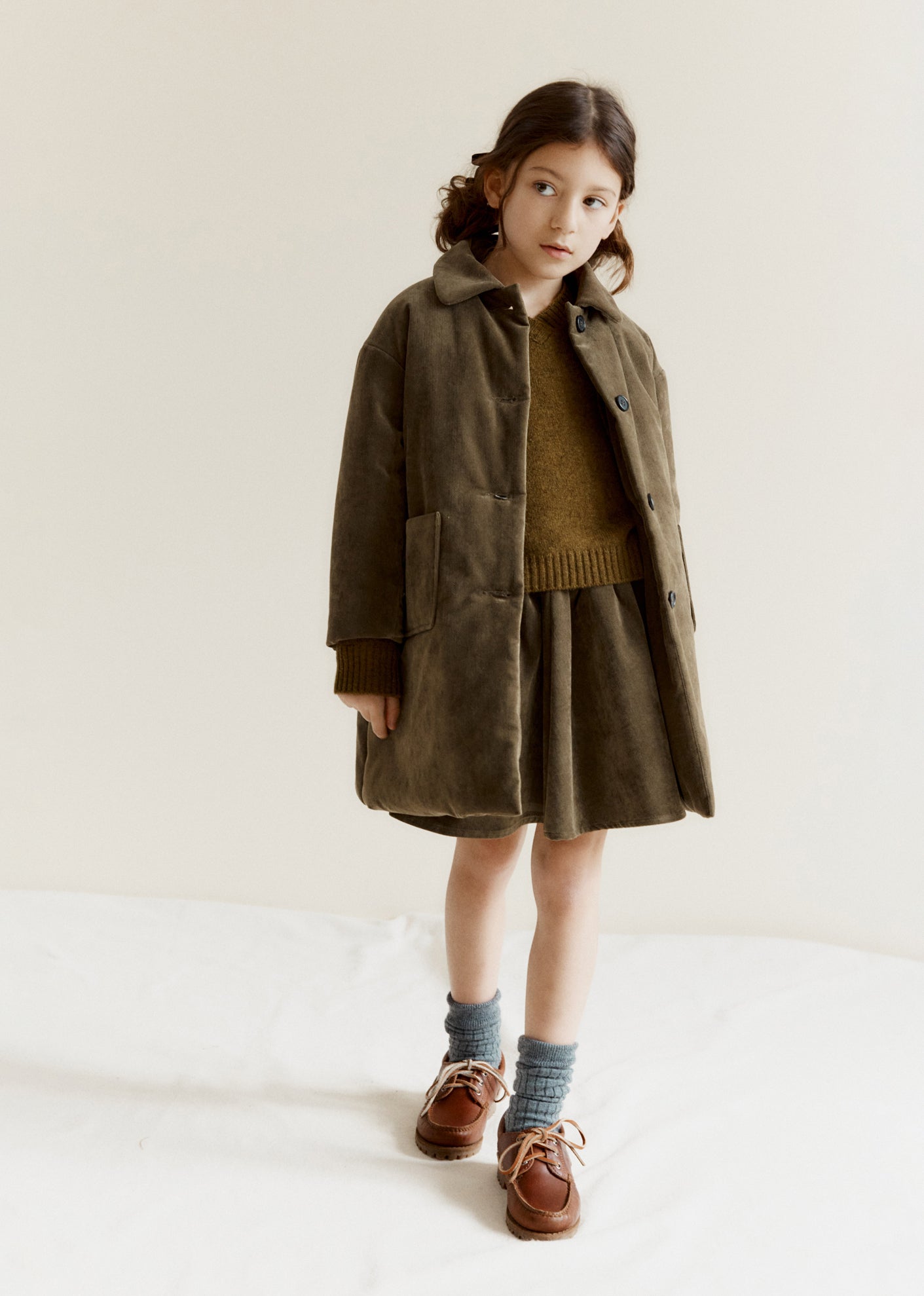 CAMBRIDGE CHILDREN'S VELVET COAT - GOLDEN GREEN