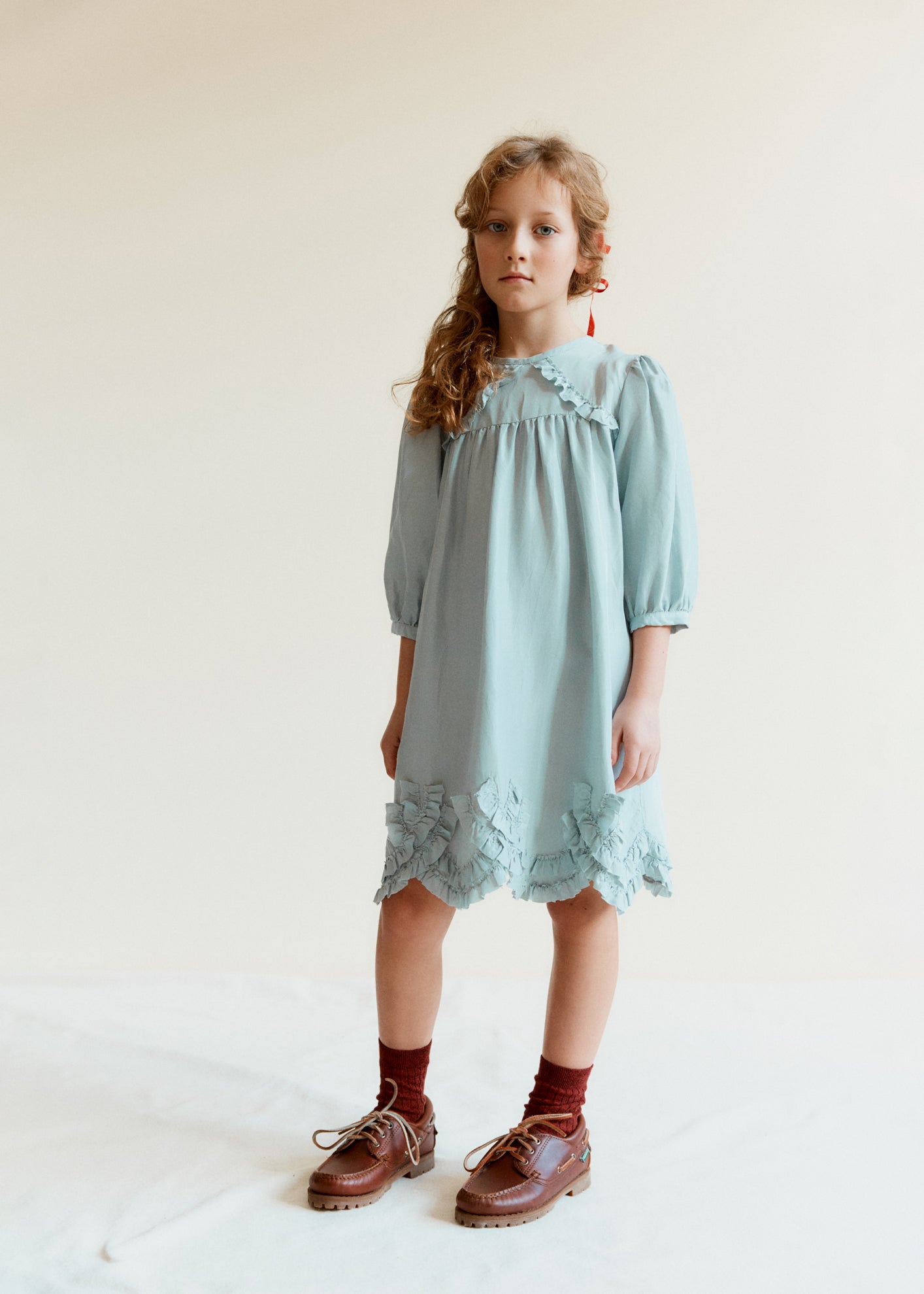 MARTA GIRL'S SILK DRESS - MIST BLUE