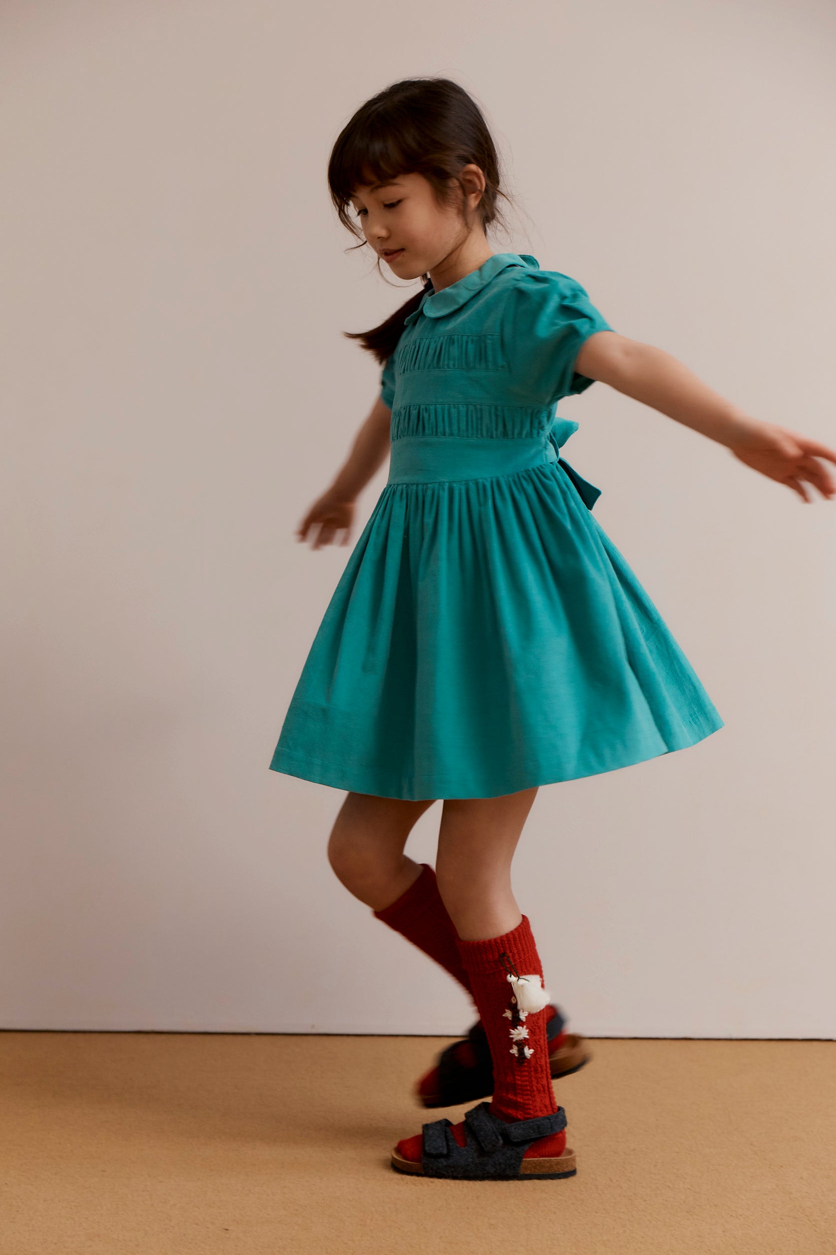 PENELOPE GIRL'S COTTON CORDUROY DRESS - TURQUOISE