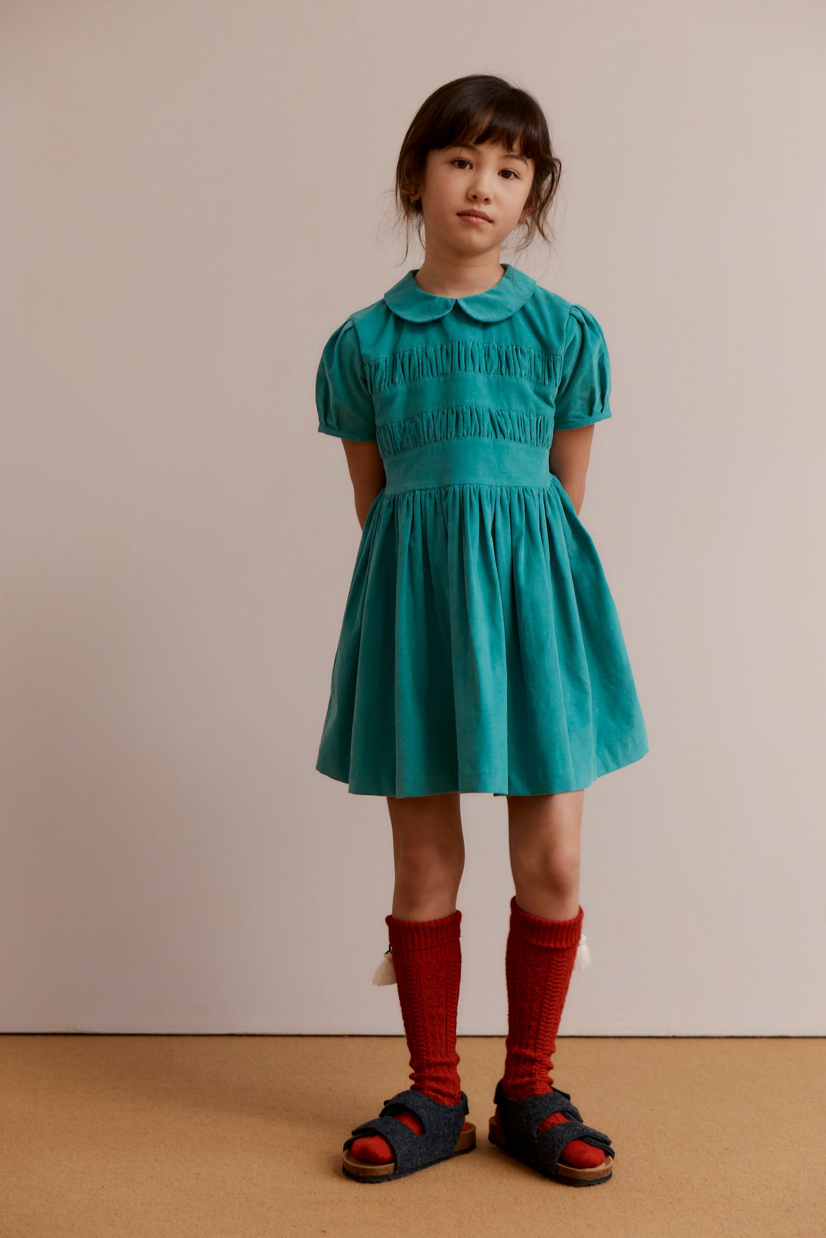 PENELOPE GIRL'S COTTON CORDUROY DRESS - TURQUOISE