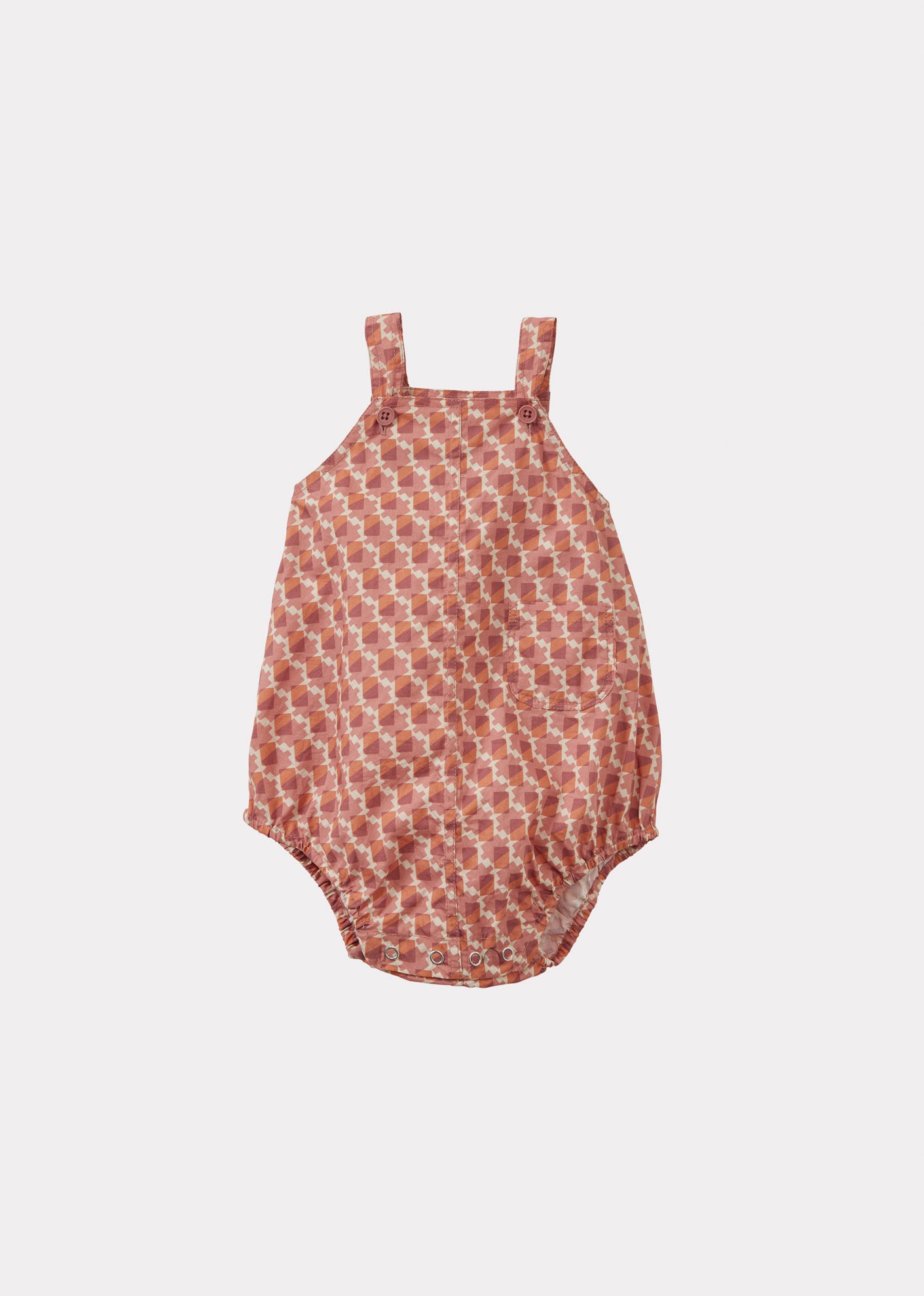 FLURY BABY COTTON POPLIN ROMPER - MAUVE GEO PRINT