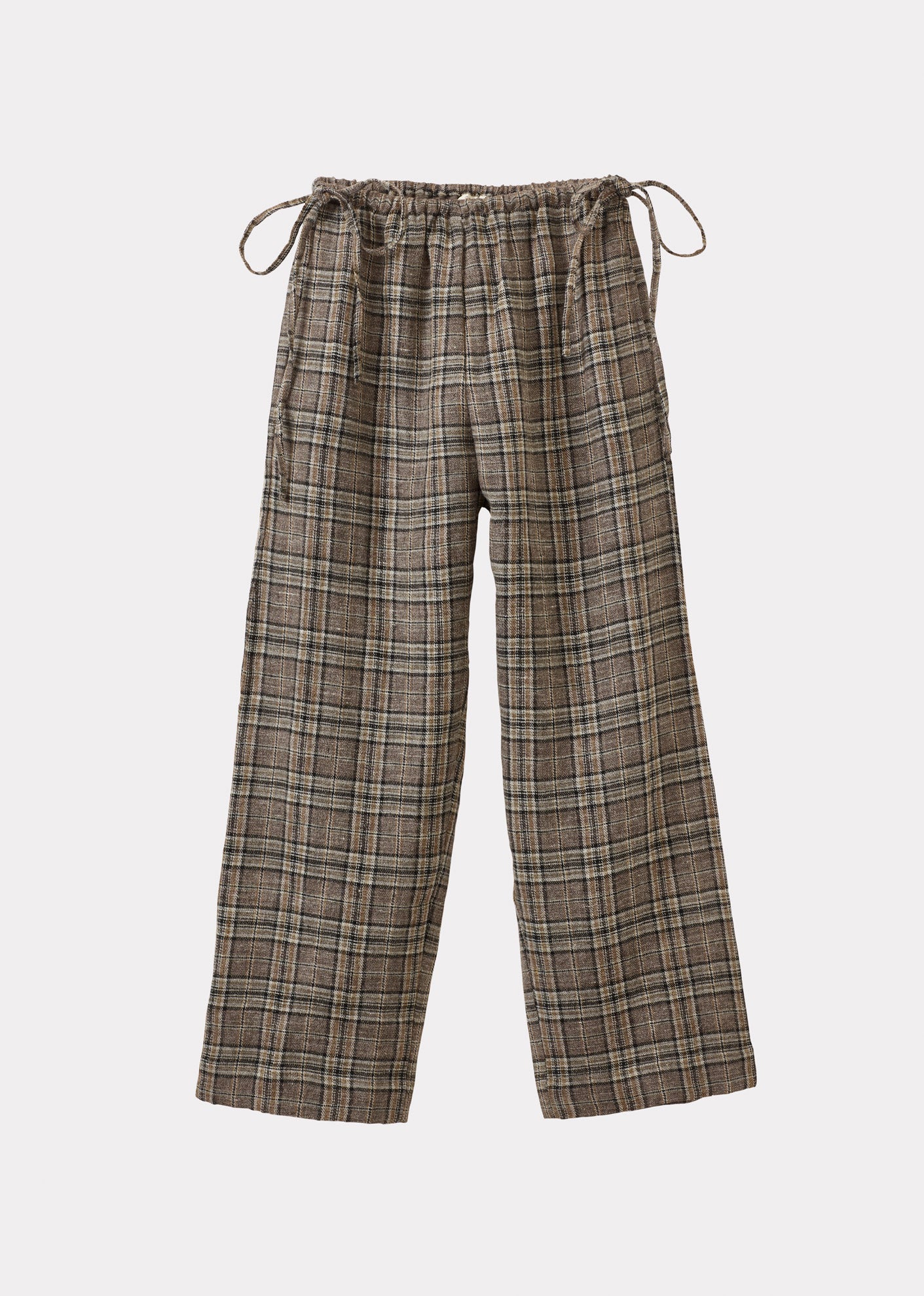 WOMEN'S TIE-DETAIL TROUSERS - BROWN / BLACK