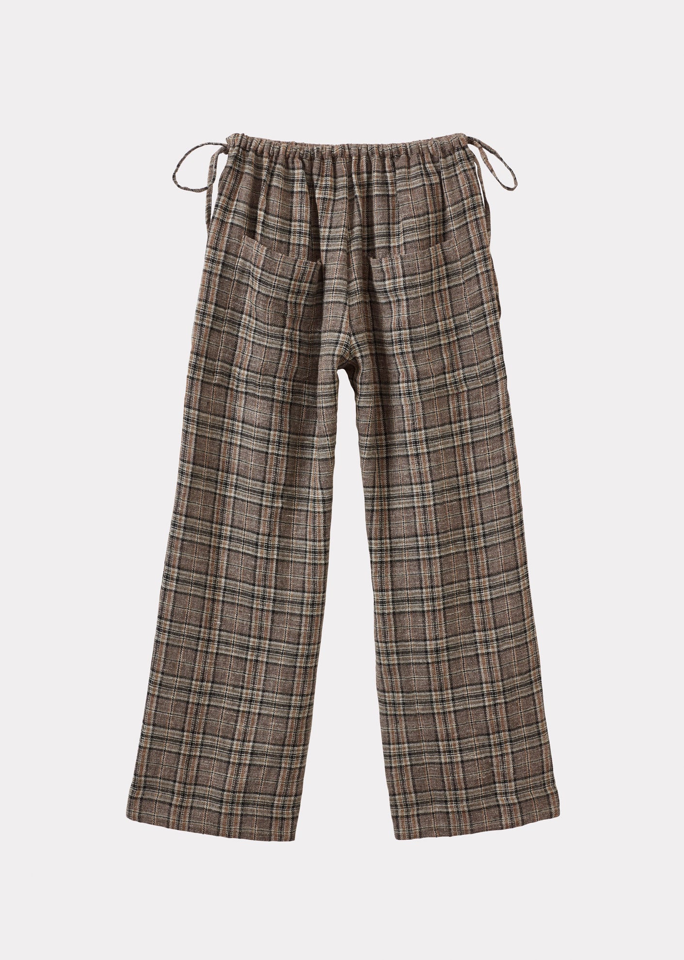 WOMEN'S TIE-DETAIL TROUSERS - BROWN / BLACK