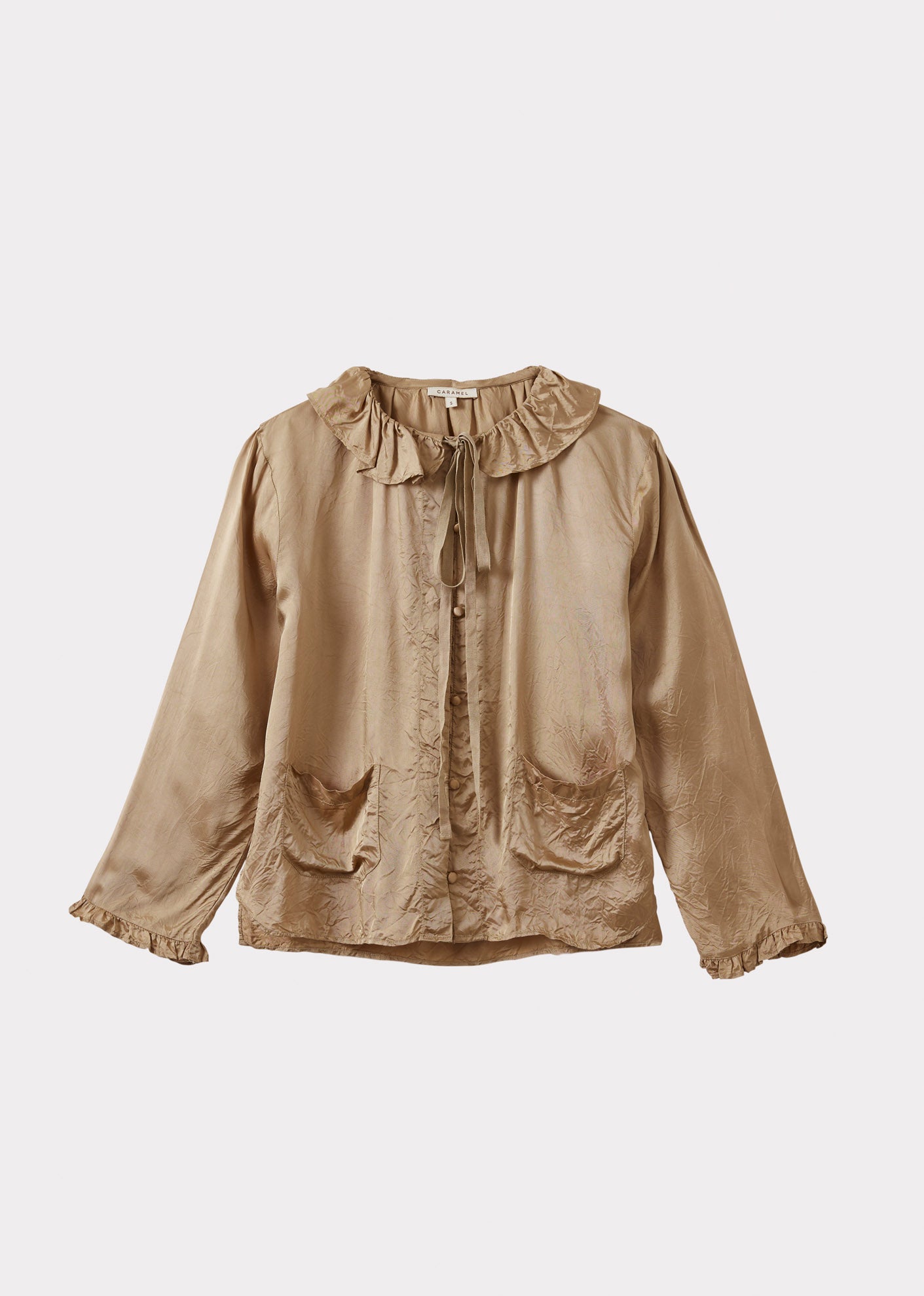 WOMEN'S FRILL COLLAR SHIRT - BEIGE