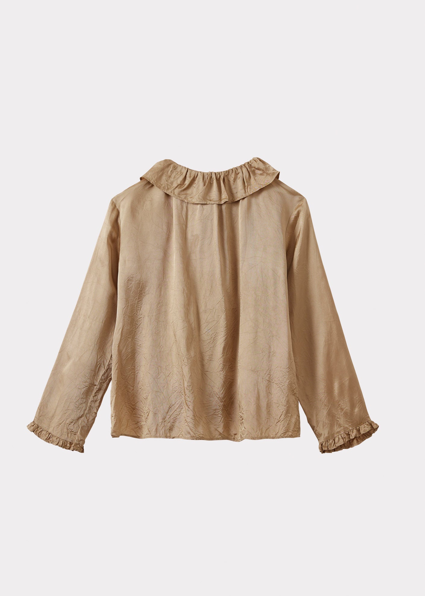 WOMEN'S FRILL COLLAR SHIRT - BEIGE