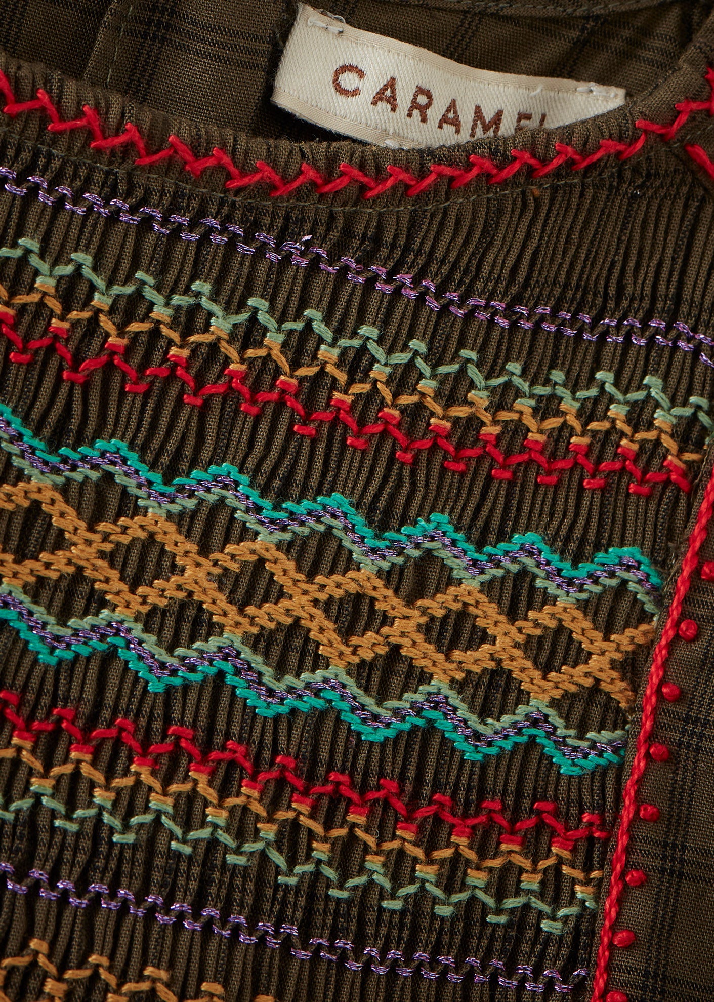 MARS GIRL'S HAND-SMOCKED DRESS - KHAKI CHECK