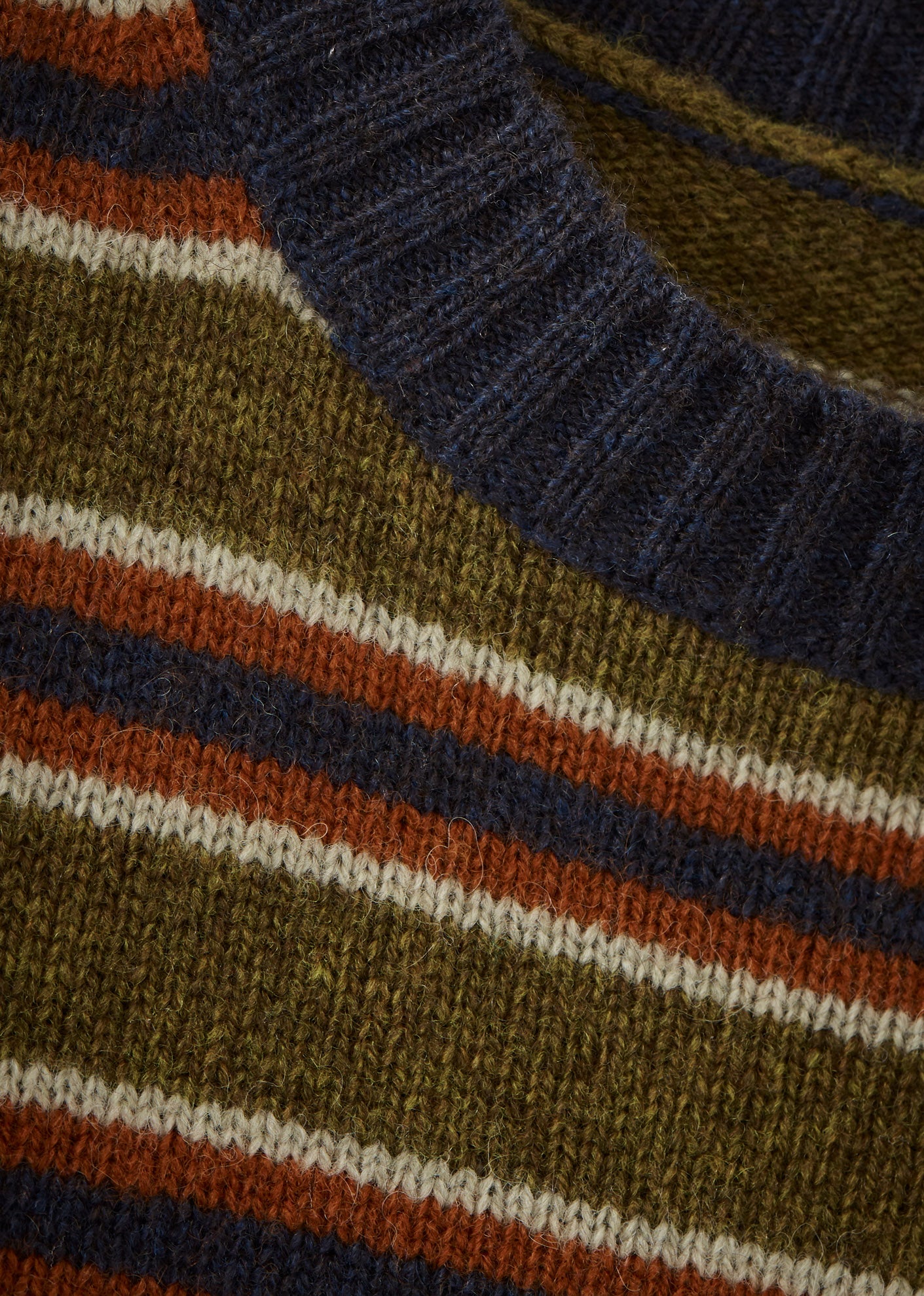 CHESTER CHILDREN'S WOOL MIX JUMPER - KHAKI / RUST / ECRU STRIPE
