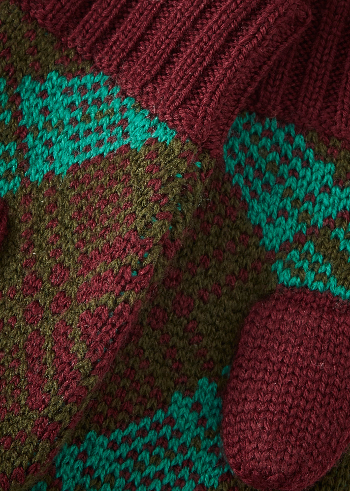 APO CHILDREN'S MERINO WOOL MITTENS - KHAKI / BURGUNDY / GREEN