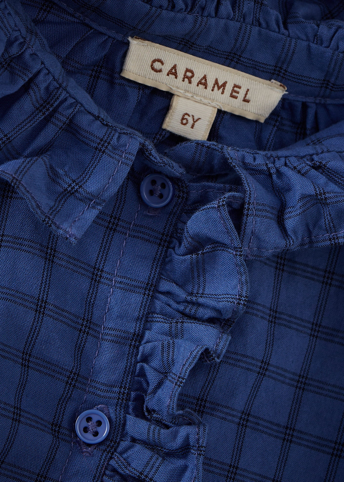CAULIFLOWER GIRL'S COTTON BLOUSE - DENIM BLUE CHECK