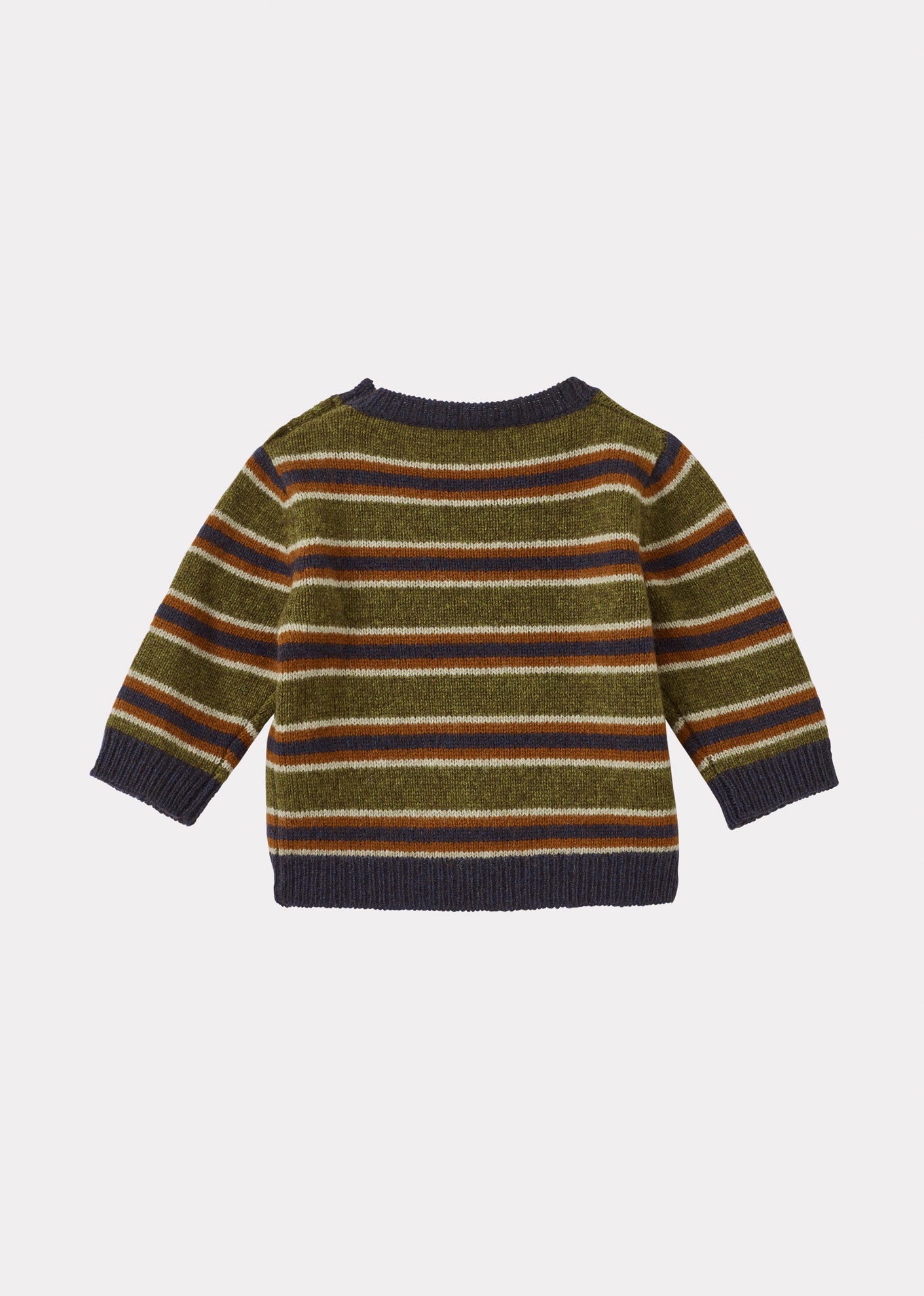 CHESTER BABY WOOL MIX JUMPER - KHAKI / RUST / ECRU STRIPE