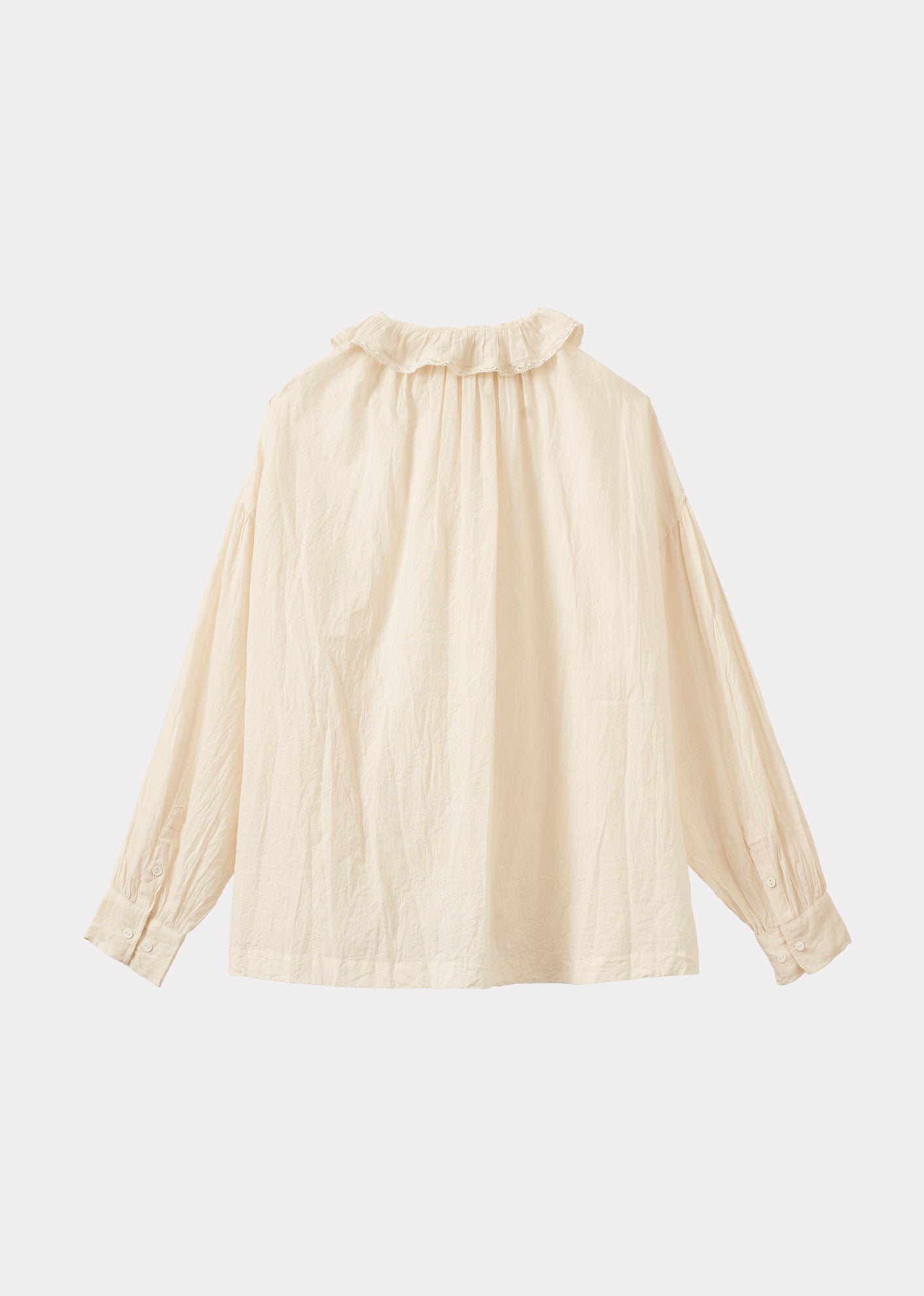 WOMEN'S FRILL COLLAR COTTON BLOUSE - WHITE VOILE