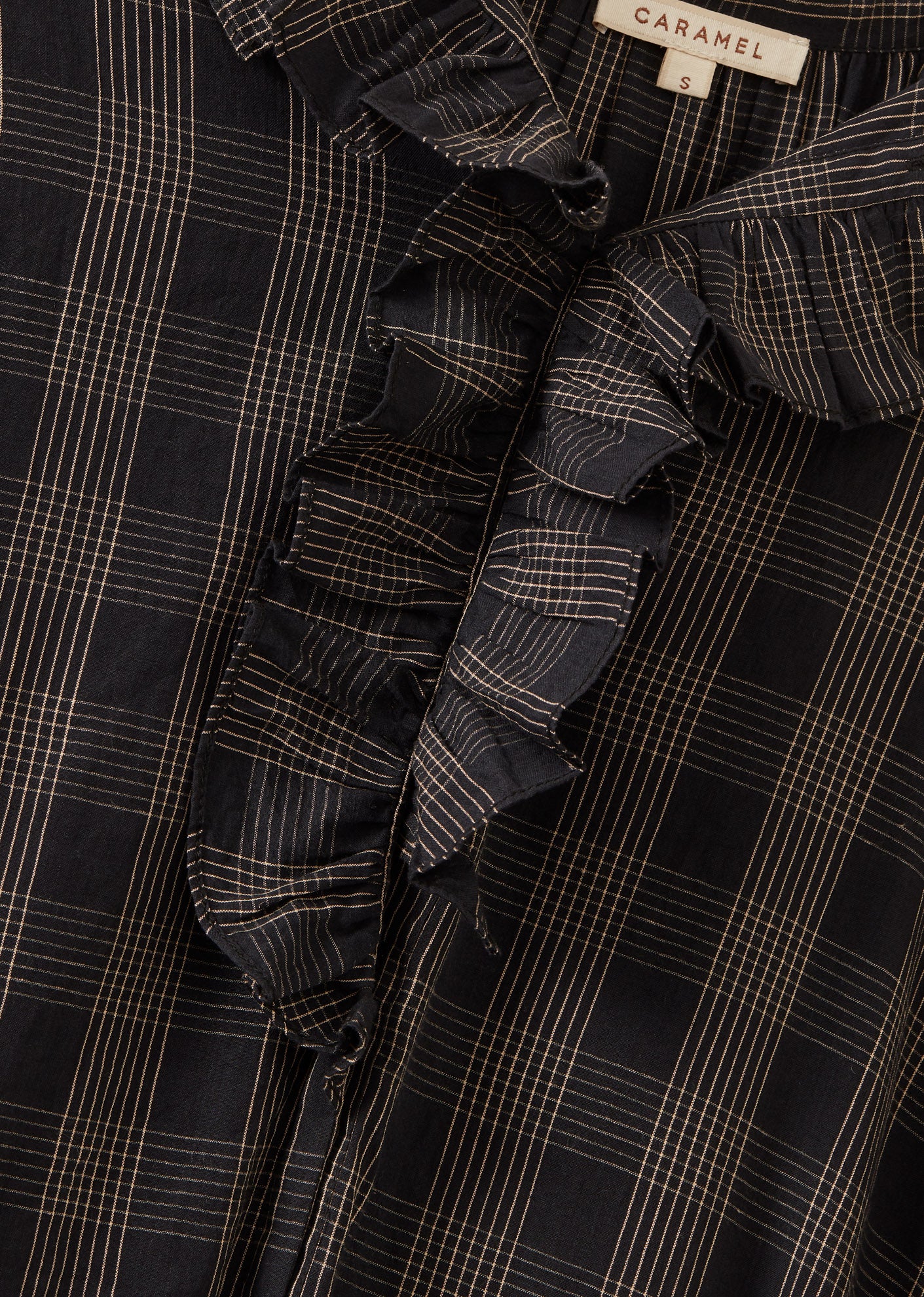 FRILL COLLAR WOMEN'S DRESS - BLACK / ECRU CHECK