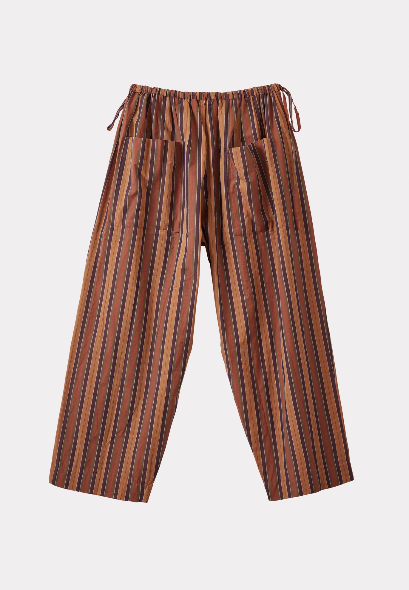 WOMEN'S TIE-DETAIL TROUSERS - BROWN MULTI-STRIPES