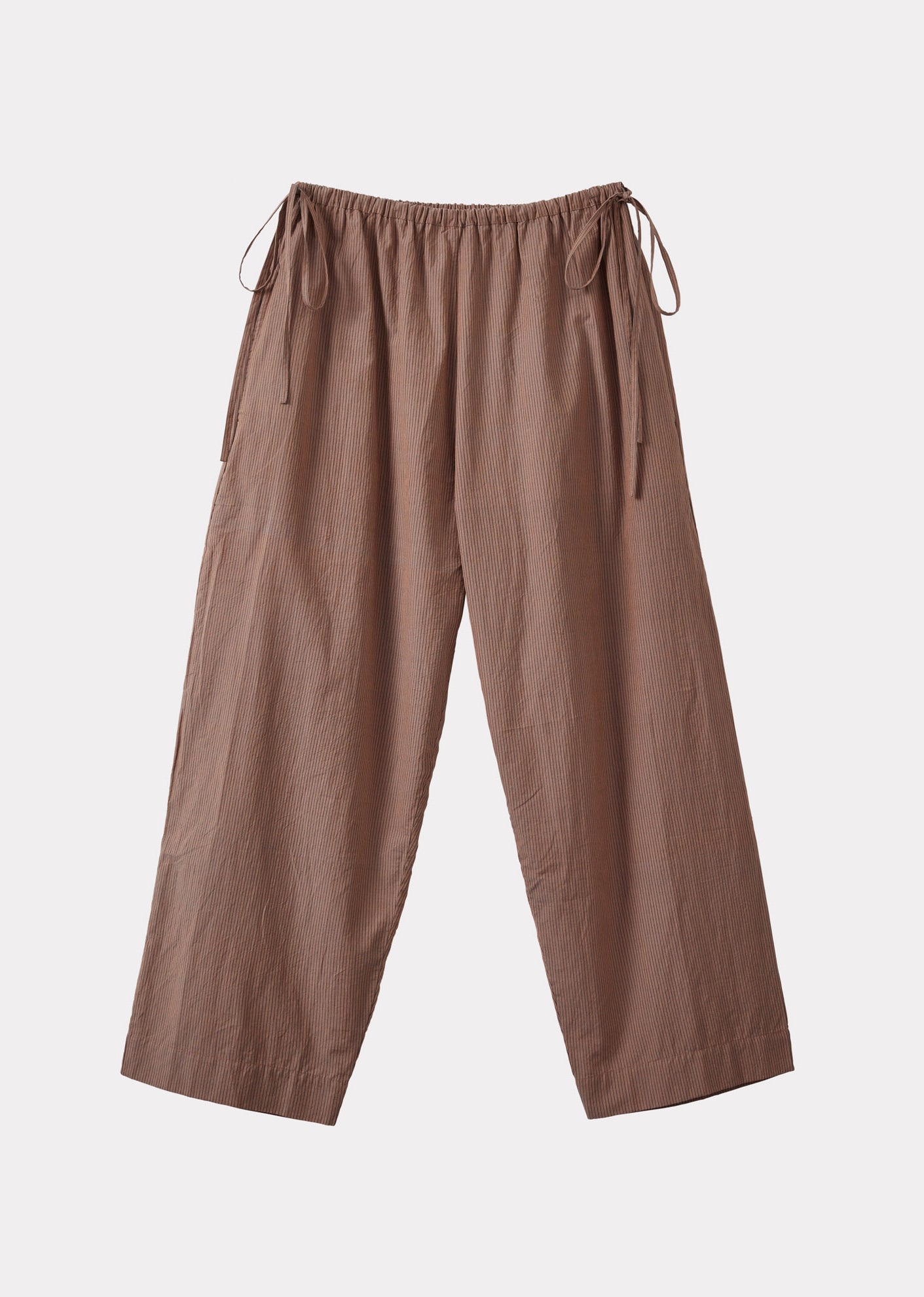 WOMEN'S TIE-DETAIL TROUSERS - BROWN / BLACK STRIPES