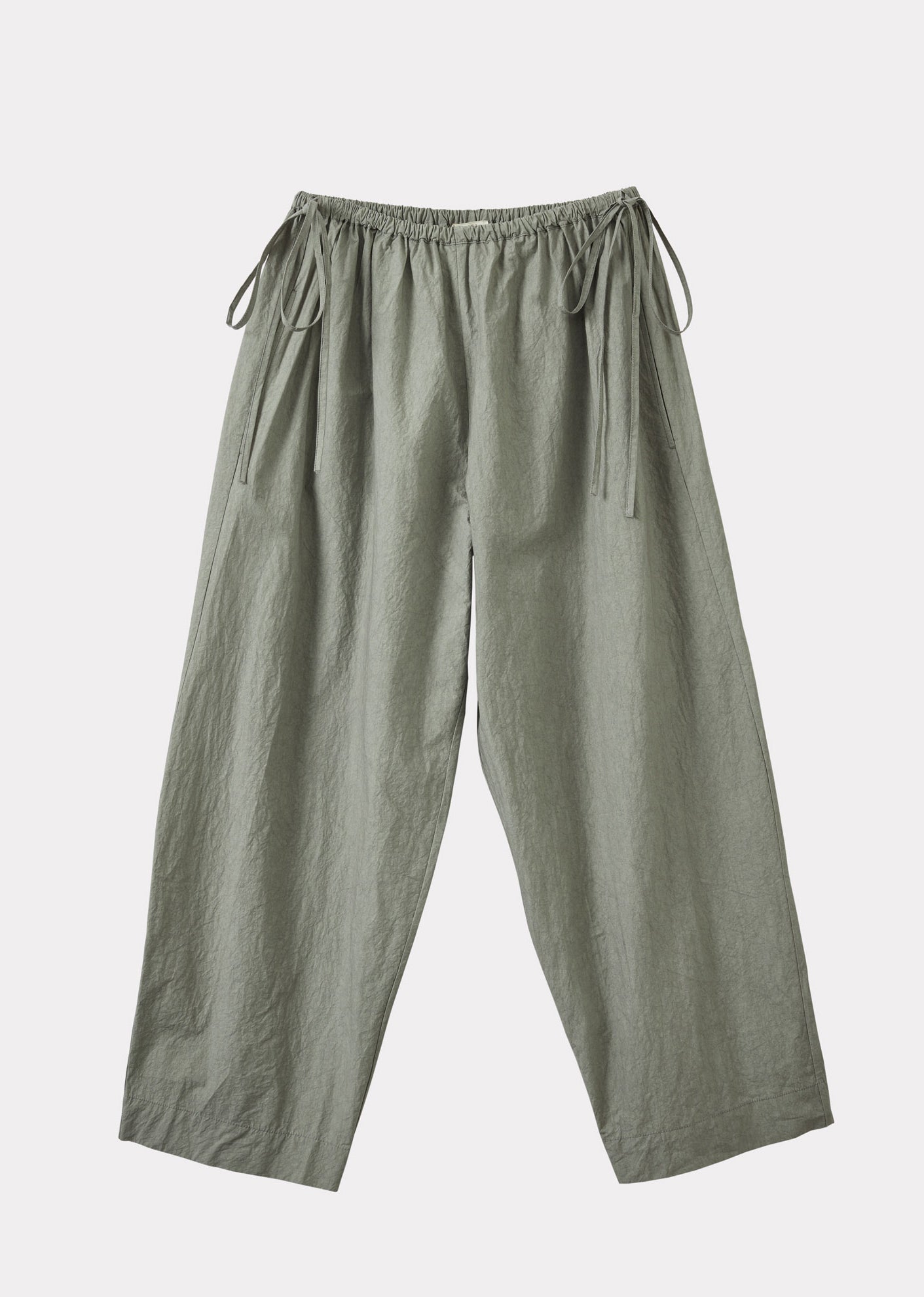 WOMEN'S TIE-DETAIL TROUSERS - GREY / GREEN