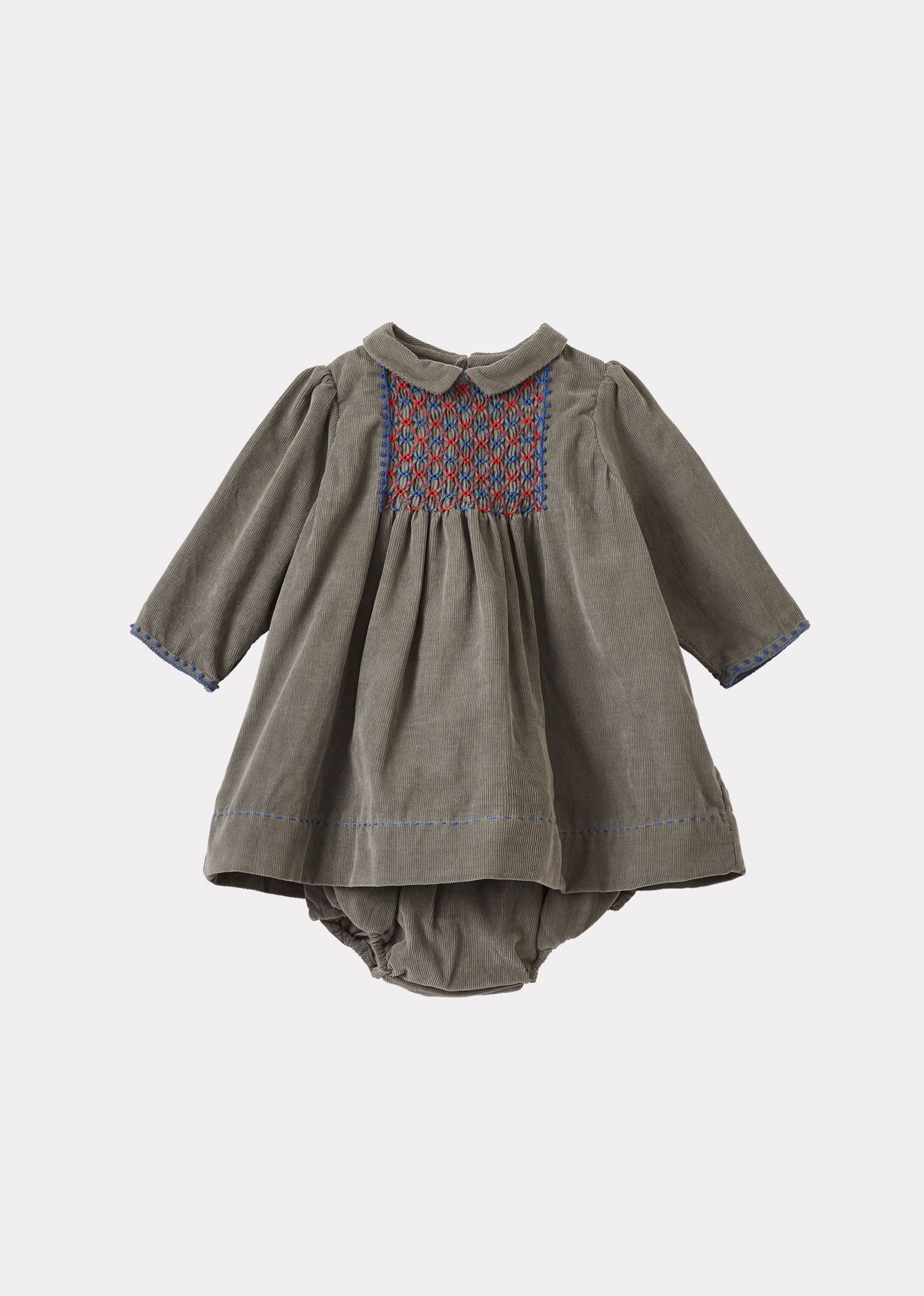 MARS BABY HAND-SMOCKED DRESS AND BLOOMERS SET - GREY