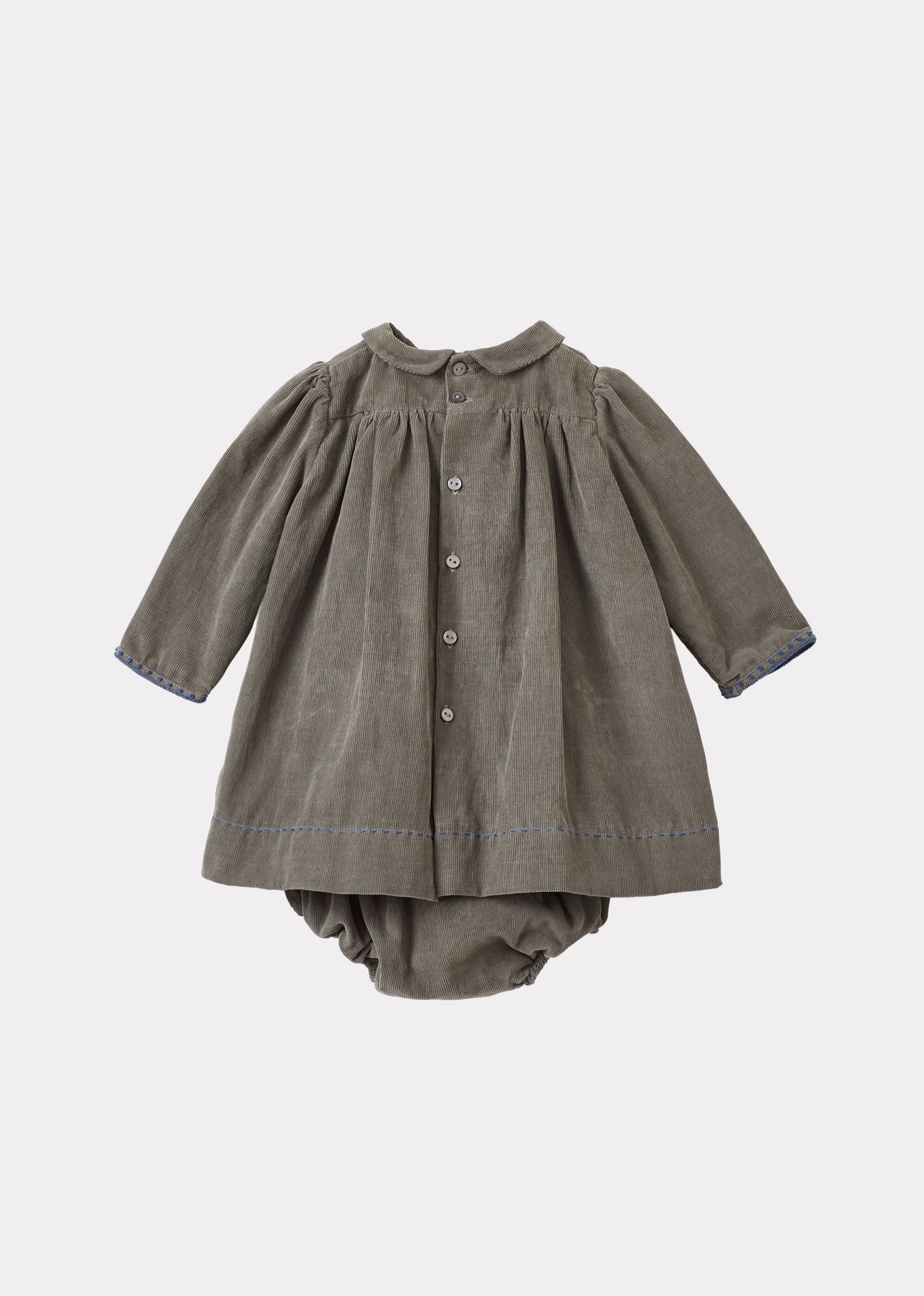 MARS BABY HAND-SMOCKED DRESS AND BLOOMERS SET - GREY