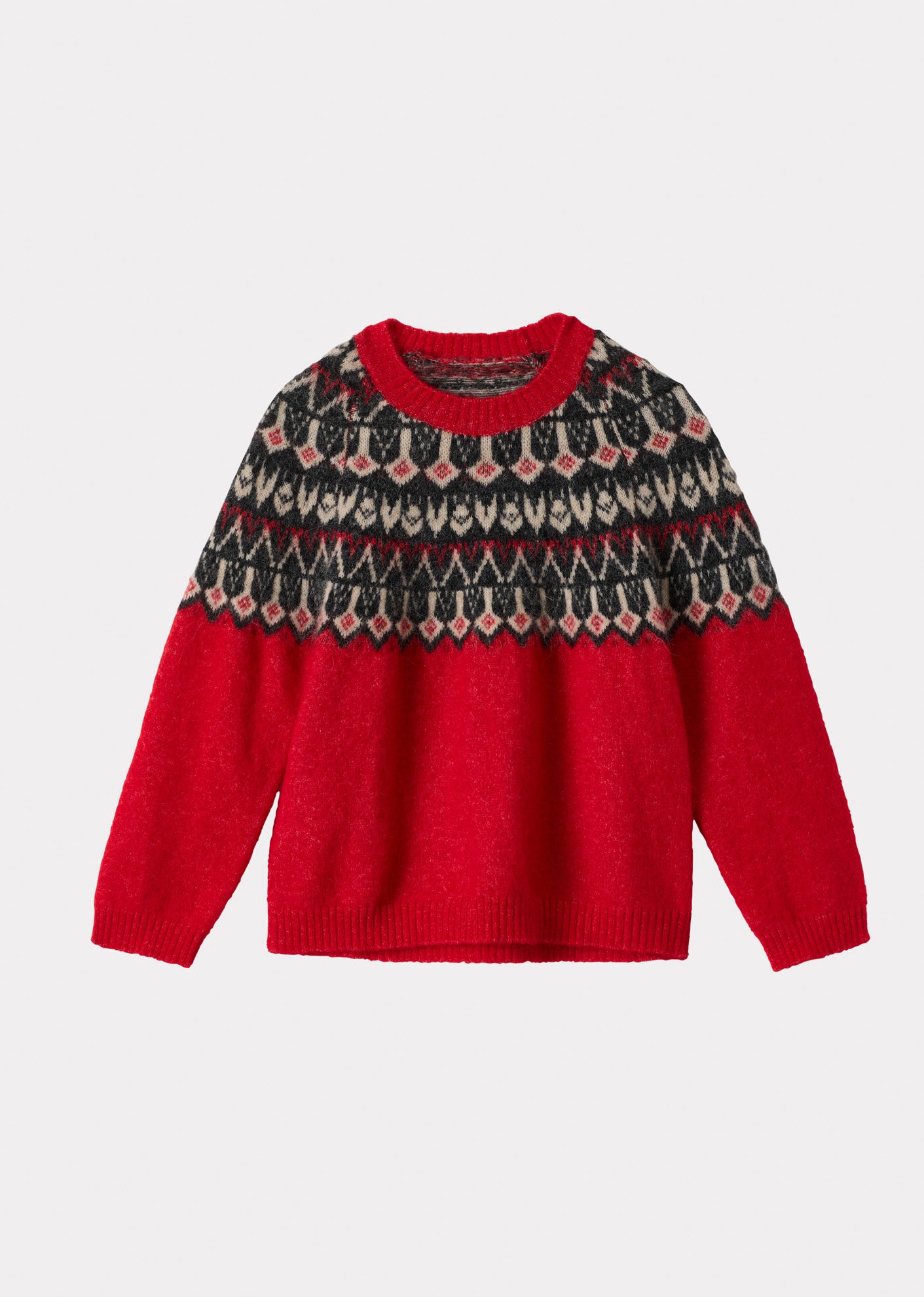 ROBYN FAIR ISLE WOOL CHILDREN'S JUMPER - ASPEN RED / CHARCOAL