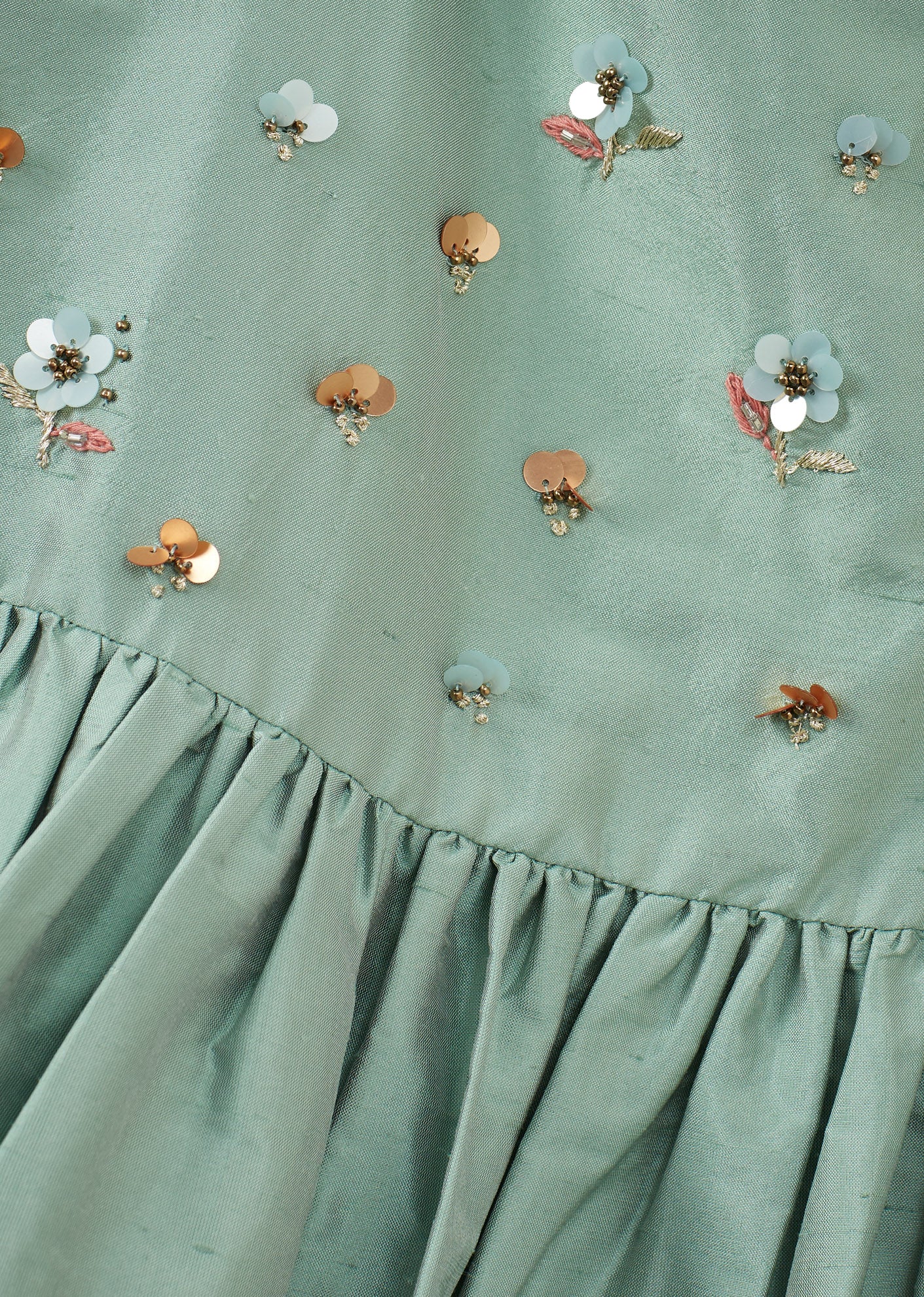 GARDA GIRL'S SILK TAFFETA DRESS - DUCK EGG