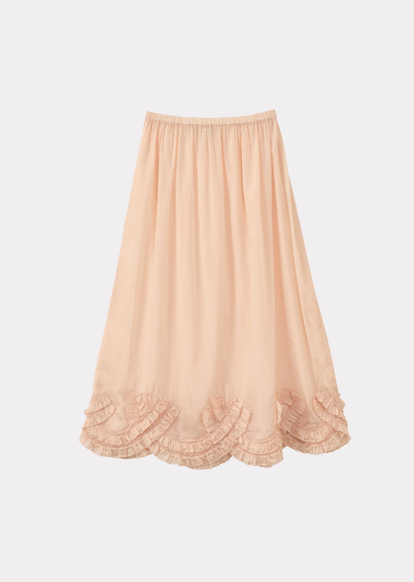 WOMEN'S SCALLOPED MIDI SKIRT - PEACH