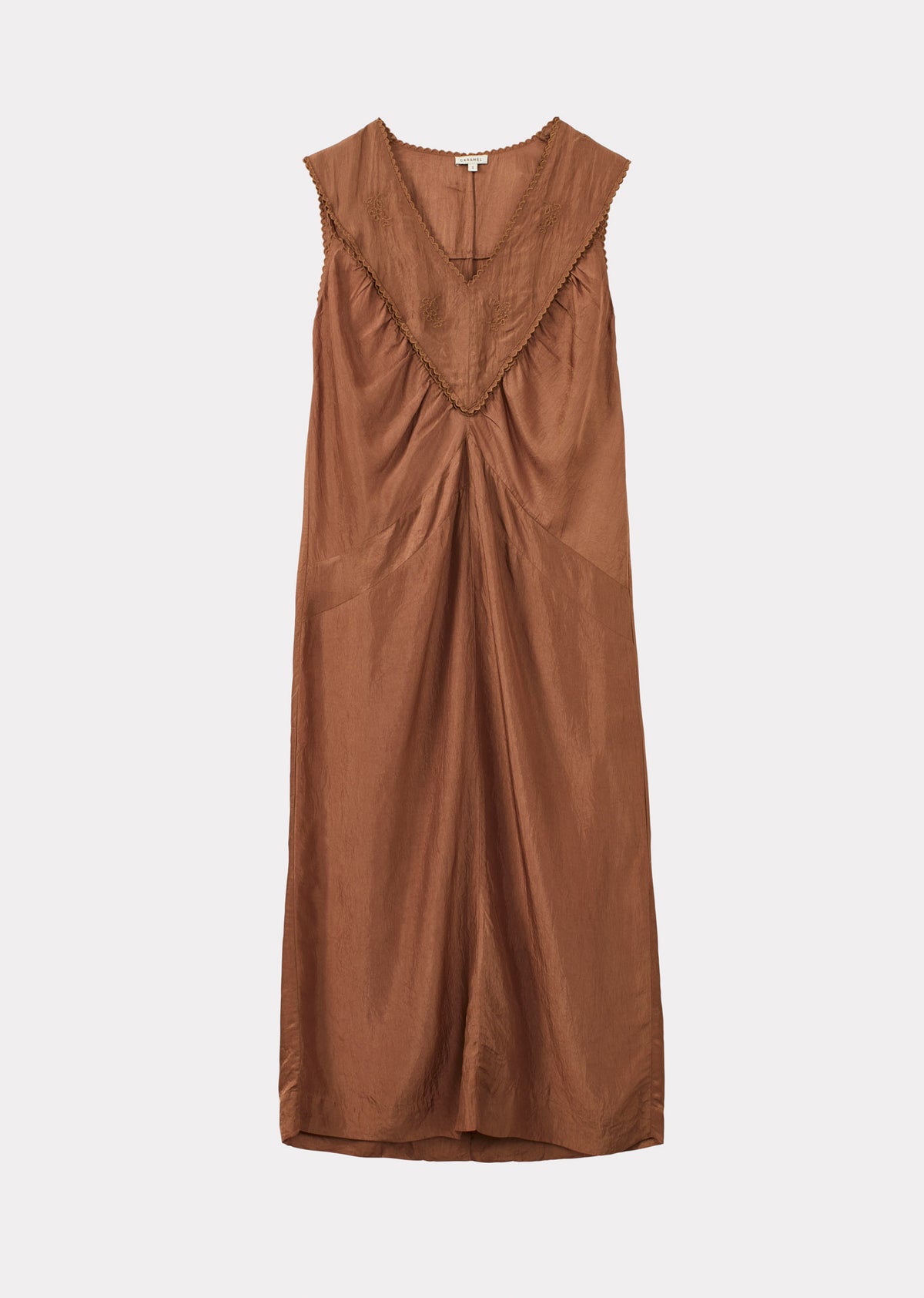 WOMEN'S EMBROIDERED PANELLED DRESS - TOFFEE