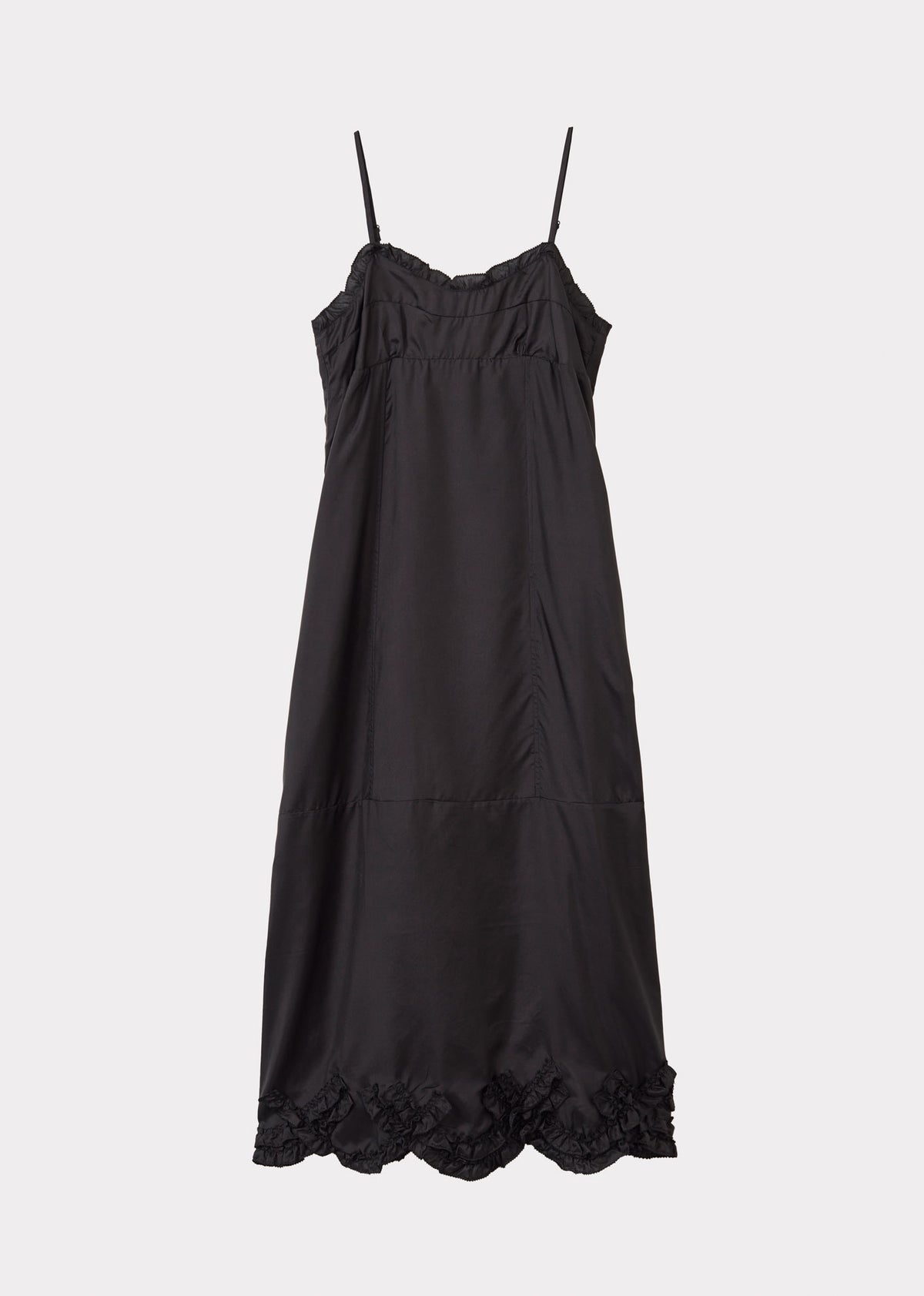 WOMEN'S SCALLOPED SILK SLIP DRESS - BLACK