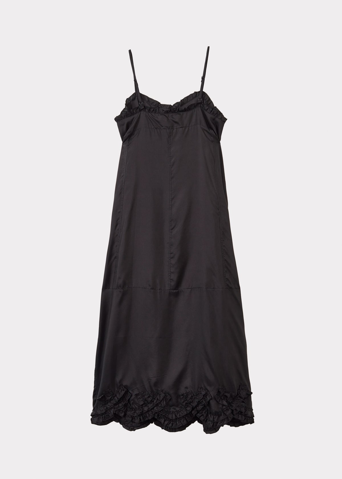 WOMEN'S SCALLOPED SILK SLIP DRESS - BLACK