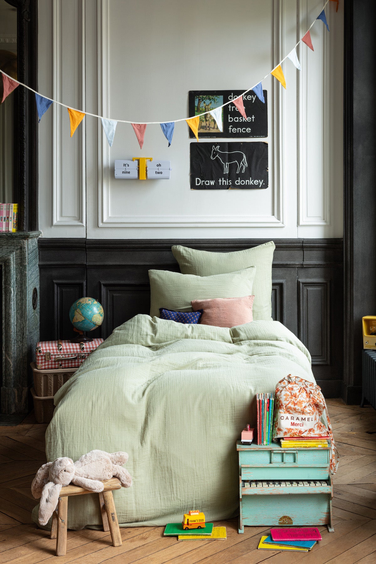 CHILD DUVET COVER 140 X 200 -MERCI - VERT 77 RUE DE VARENNE