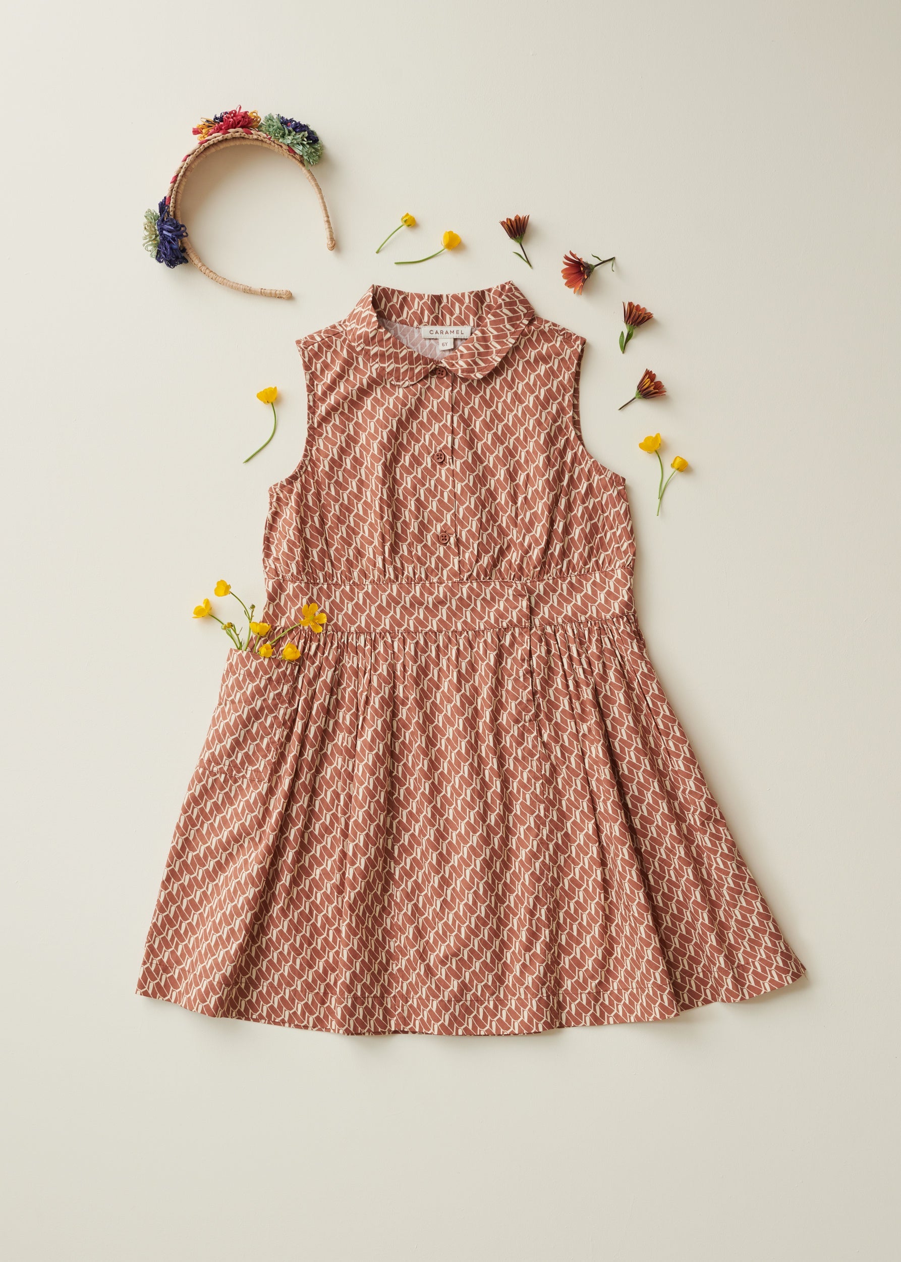 PENGUIN DRESS - APRICOT GEO PRINT
