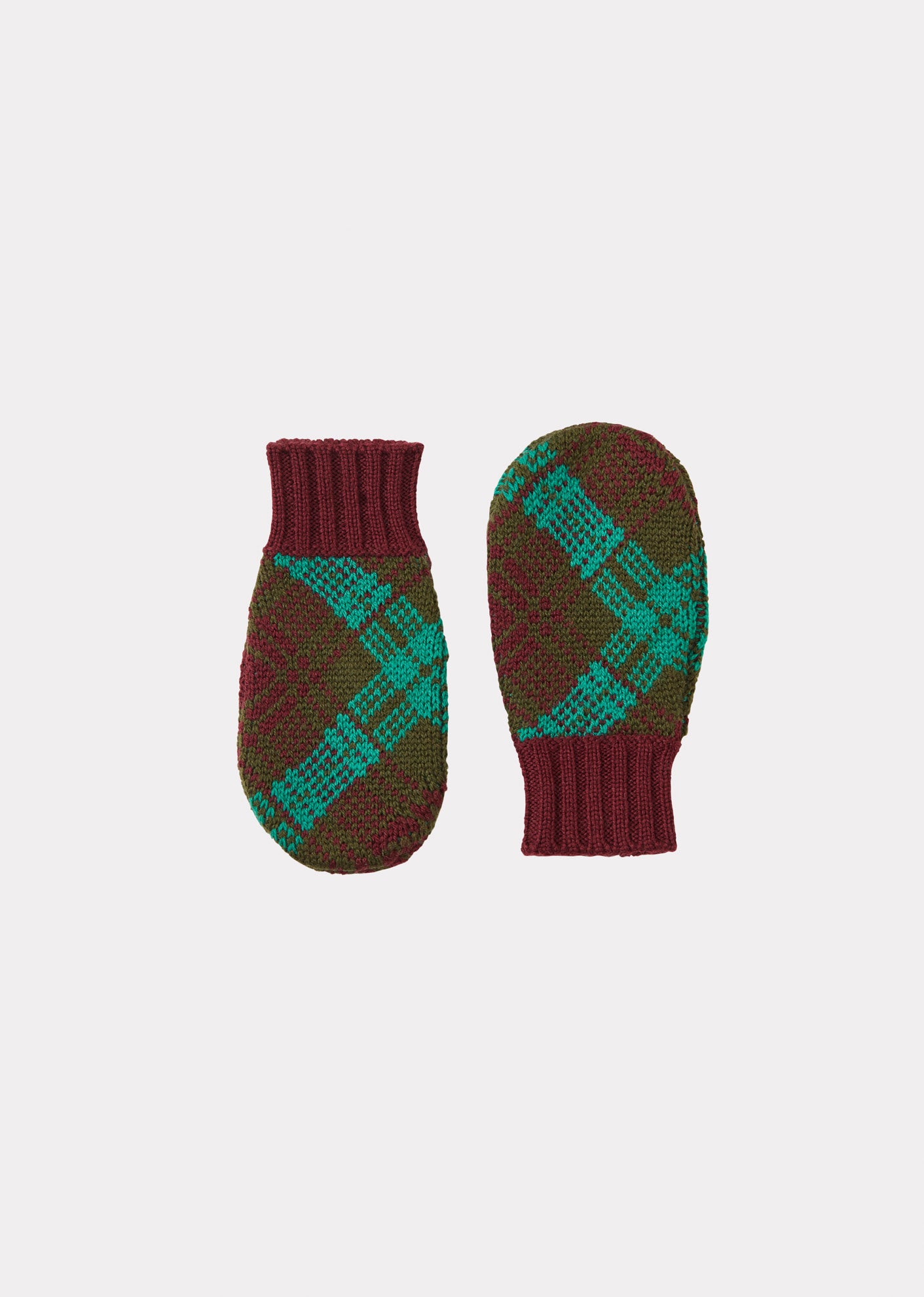 APO CHILDREN'S MERINO WOOL MITTENS - KHAKI / BURGUNDY / GREEN