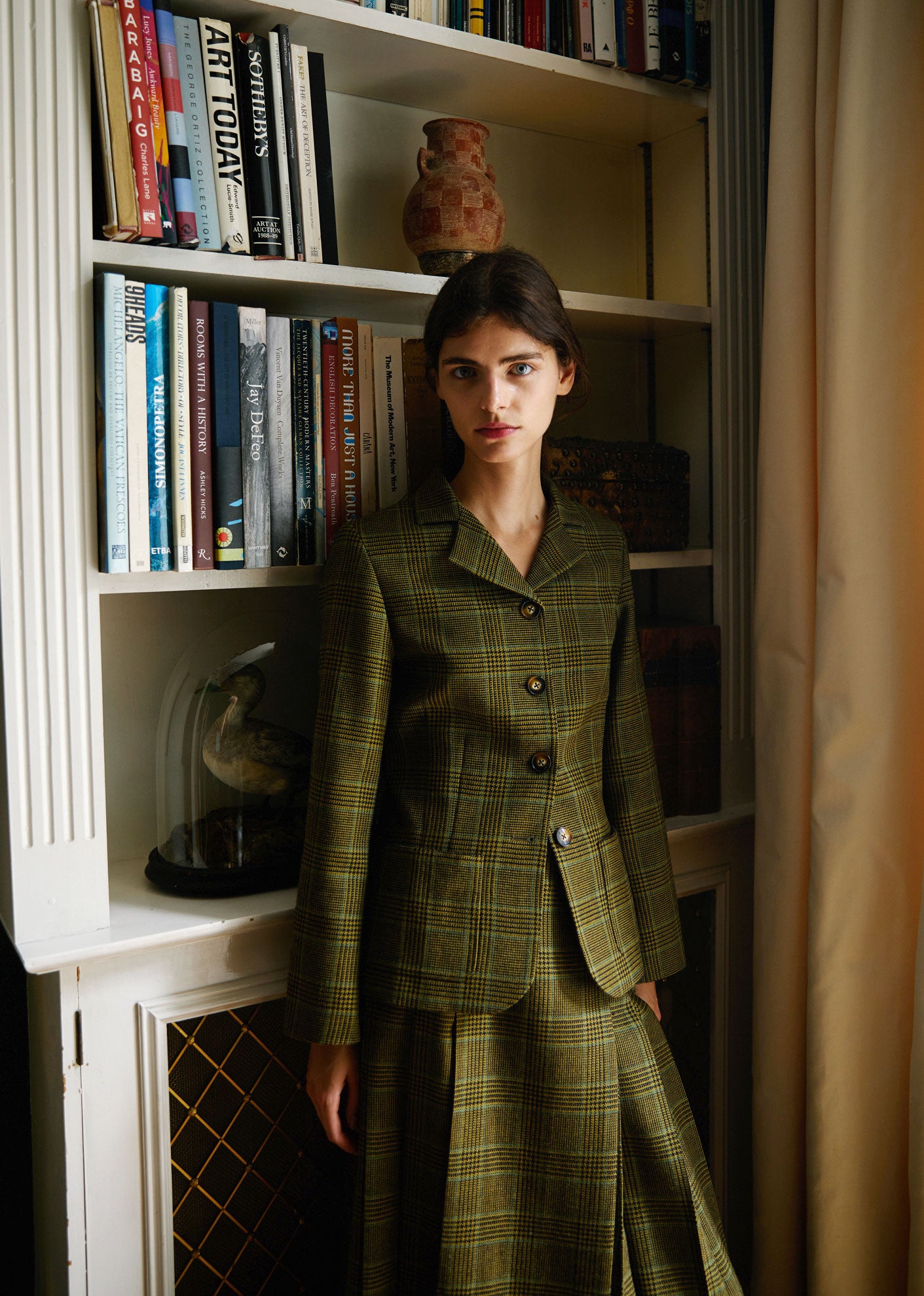 WOMEN'S WOOL KILT - GREY / GREEN TARTAN