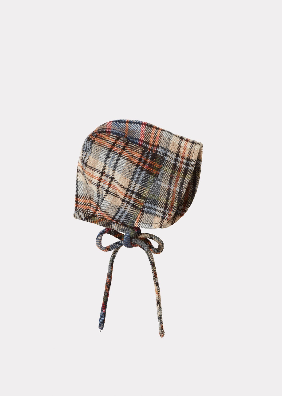 FELIX BABY WOOL COAT WITH BONNET - SAND BLUE CHECK