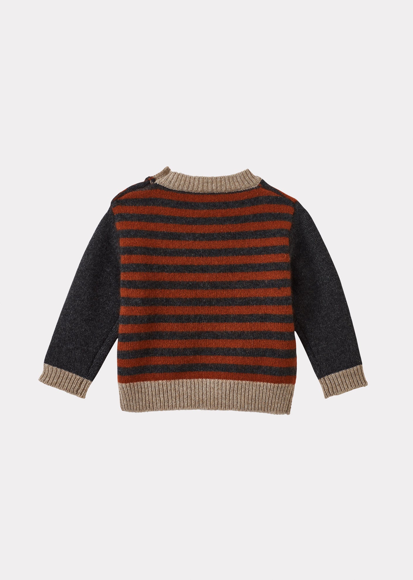 CHESTER BABY CASHMERE JUMPER - CHARCOAL & BURGUNDY STRIPE