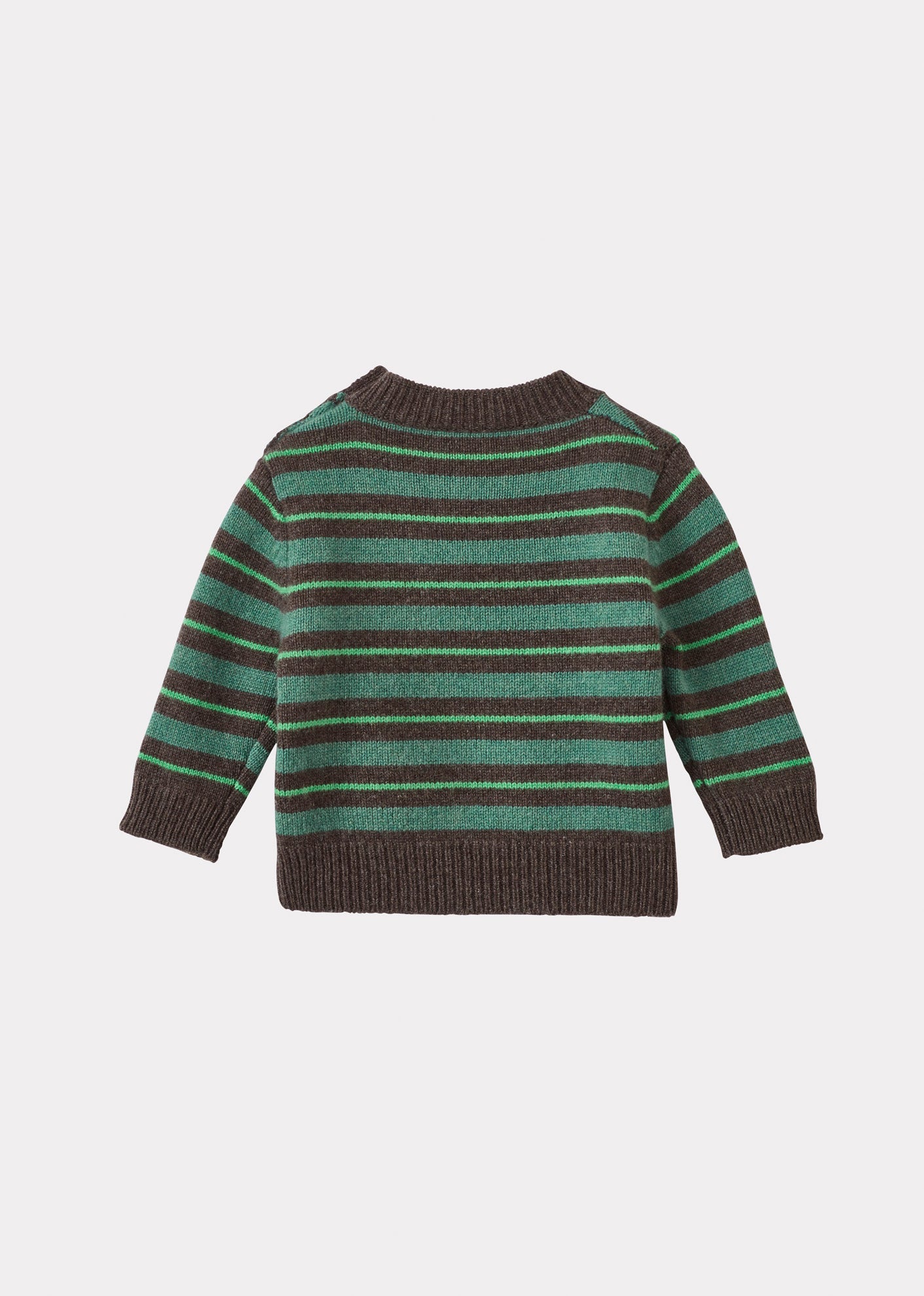 CHESTER BABY CASHMERE JUMPER - SAGE GREEN & BARK STRIPE