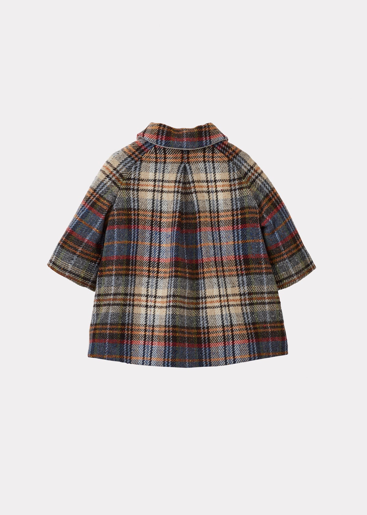 FELIX BABY WOOL COAT WITH BONNET - SAND BLUE CHECK