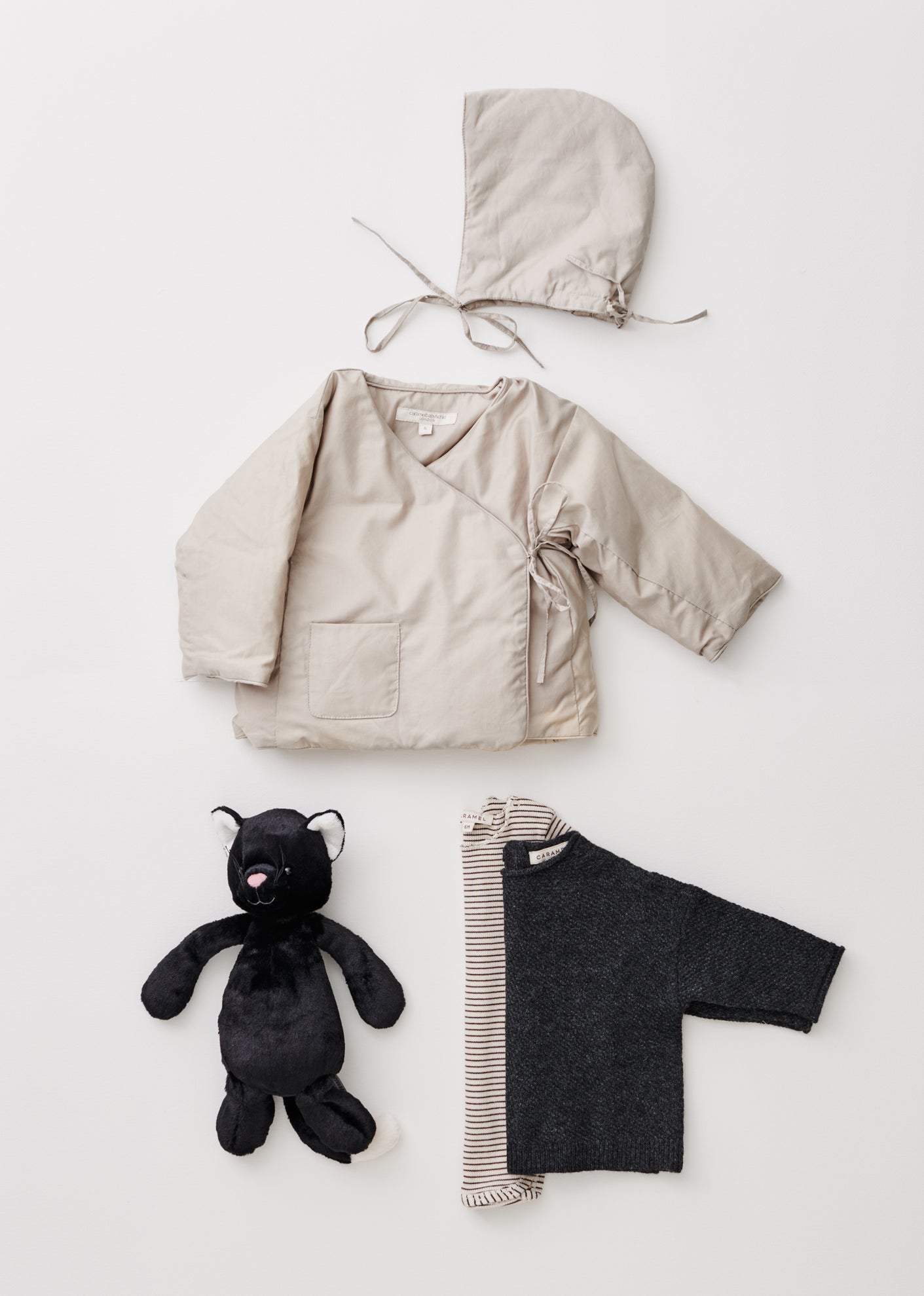 DOWN FILLED BABY JACKET AND BONNET - SOFT GREY