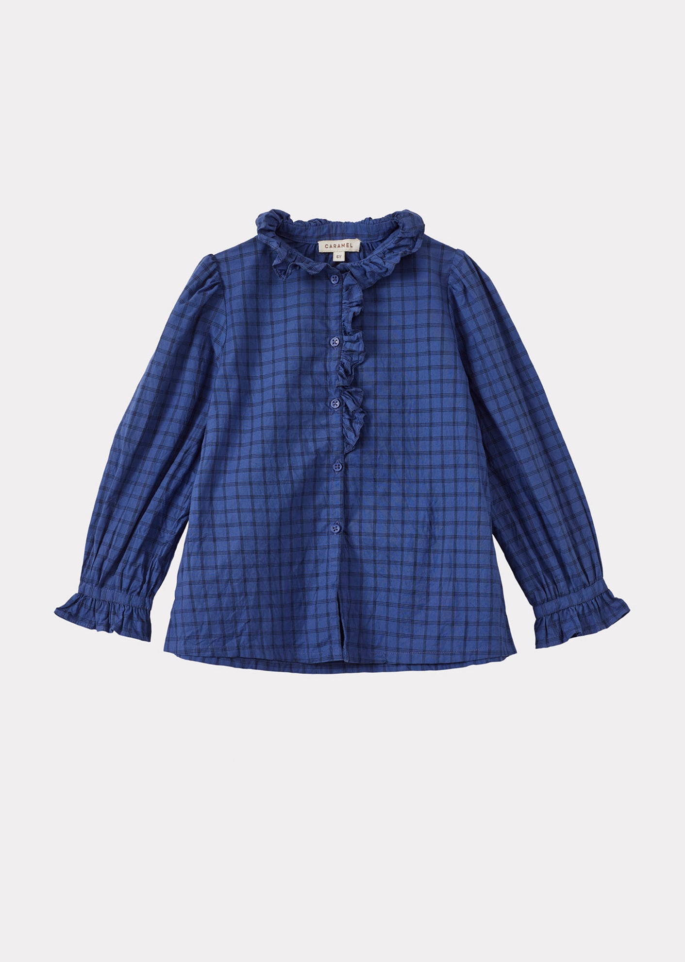 CAULIFLOWER GIRL'S COTTON BLOUSE - DENIM BLUE CHECK