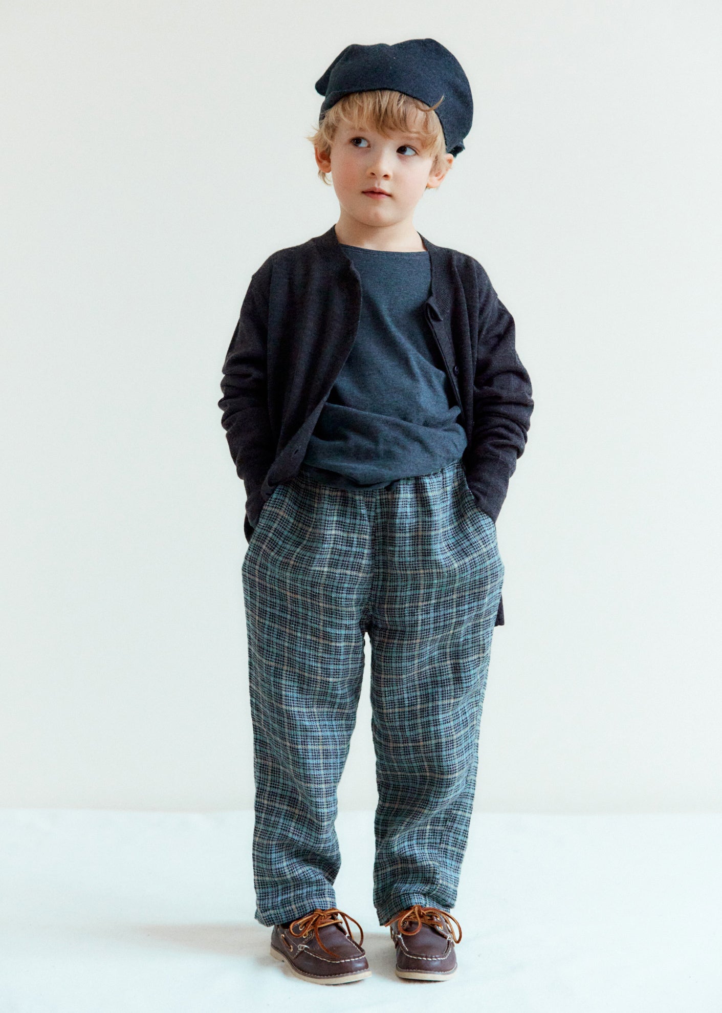 CHESTNUT CHILDREN'S TROUSERS - CHARCOAL CHECK
