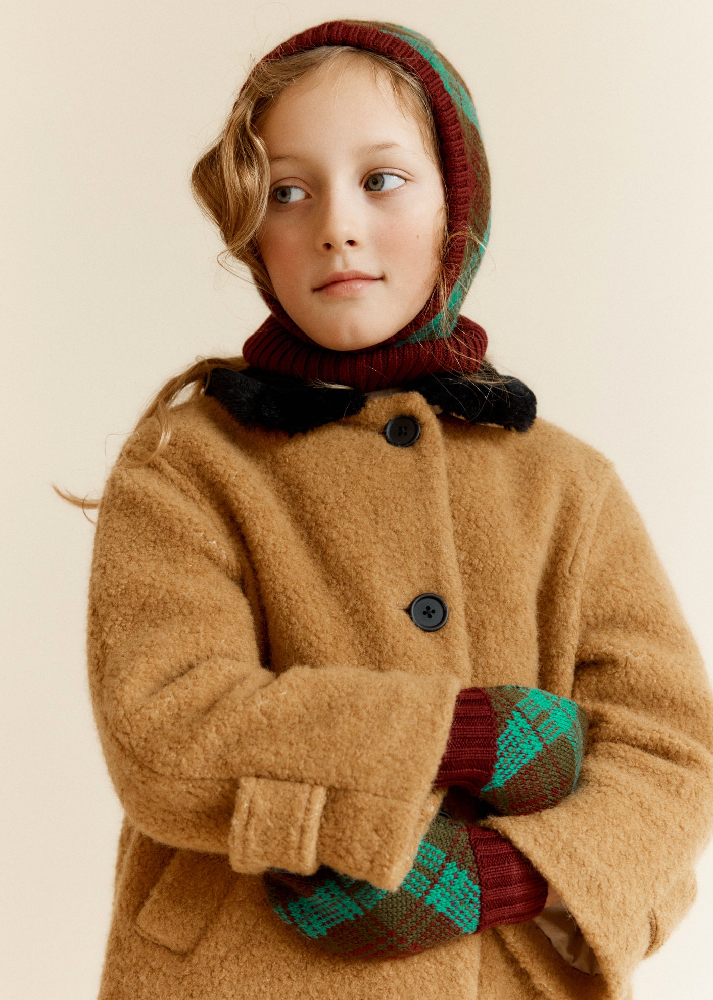 EVEREST CHILDREN'S WOOL BOUCLE COAT - CAMEL