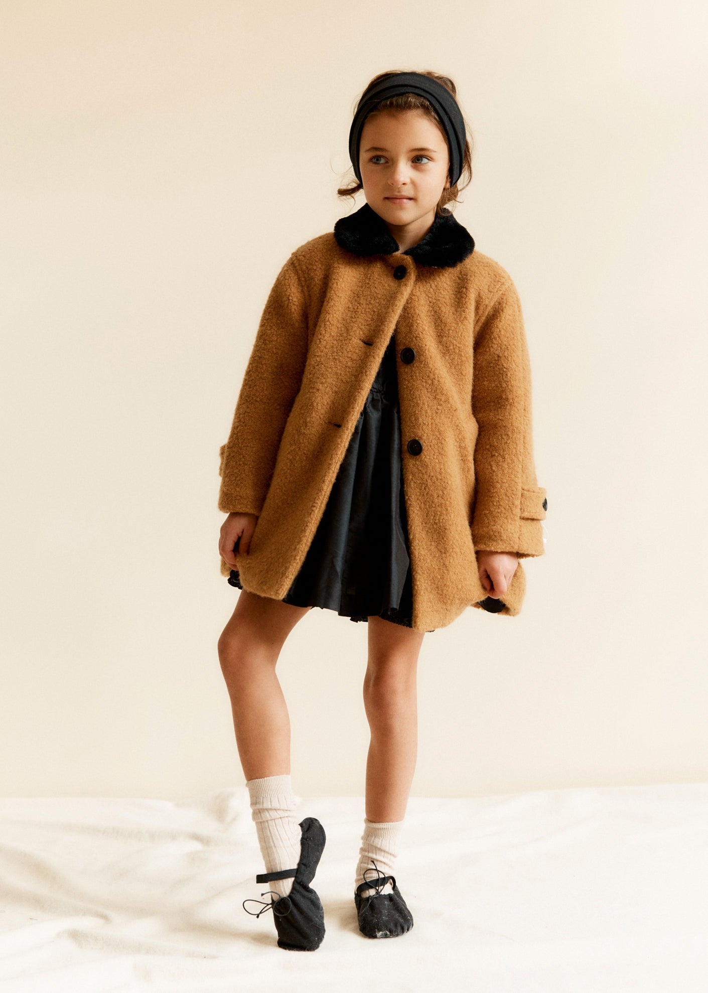 EVEREST CHILDREN'S WOOL BOUCLE COAT - CAMEL