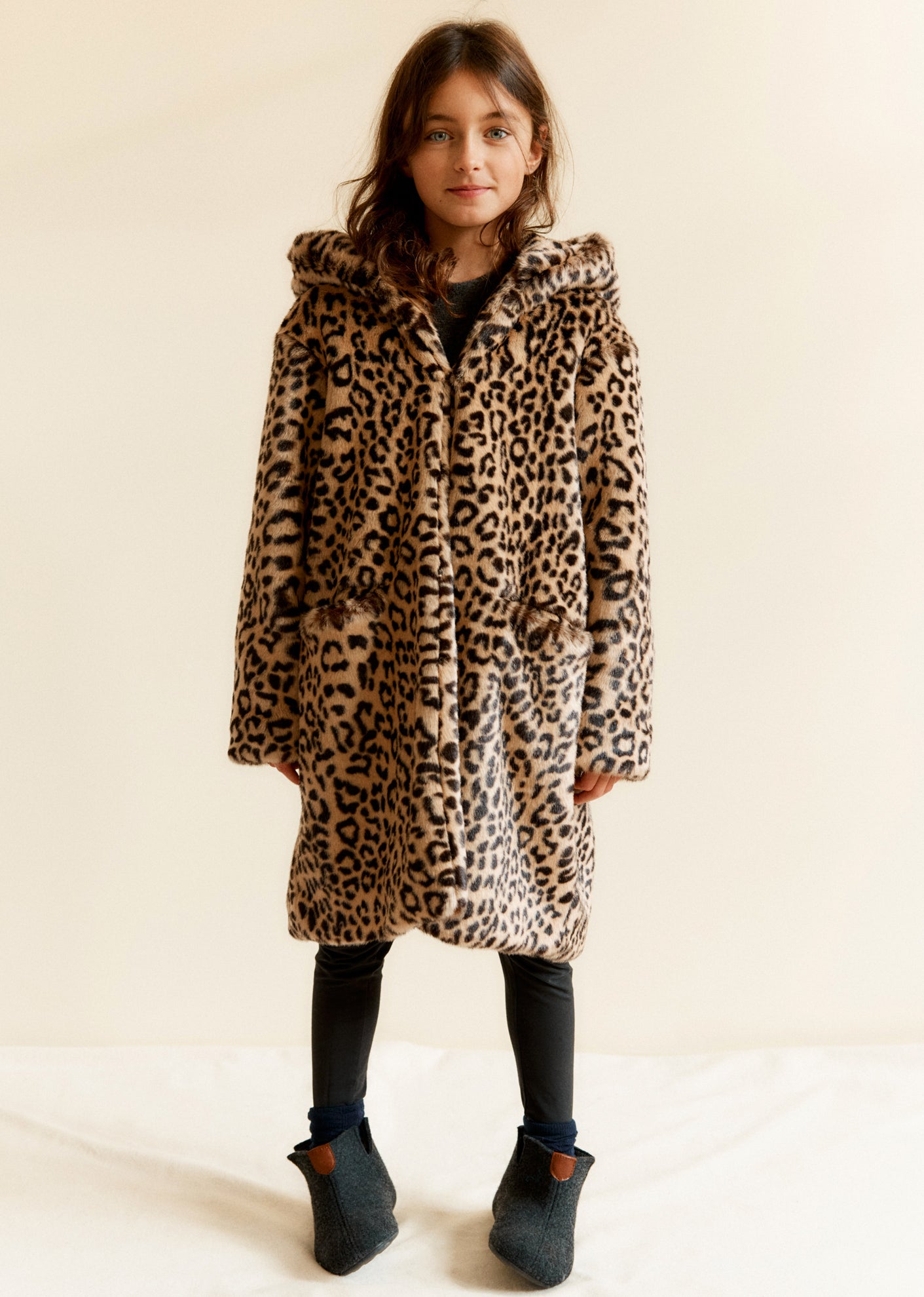 EZRA GIRL'S FAUX FUR COAT - LEOPARD PRINT