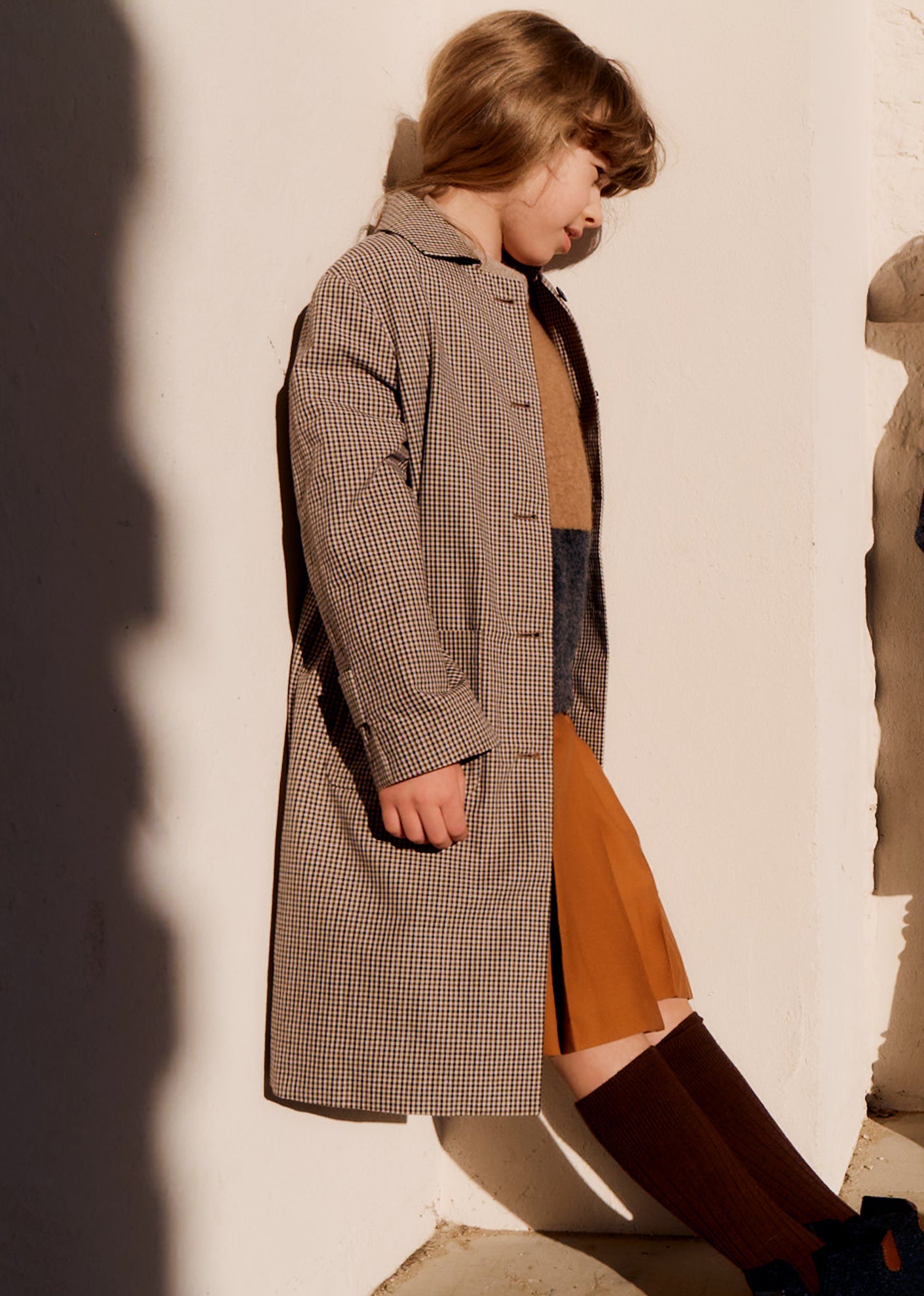 FELIX CHILDREN'S COTTON COAT - BEIGE MICRO-CHECK