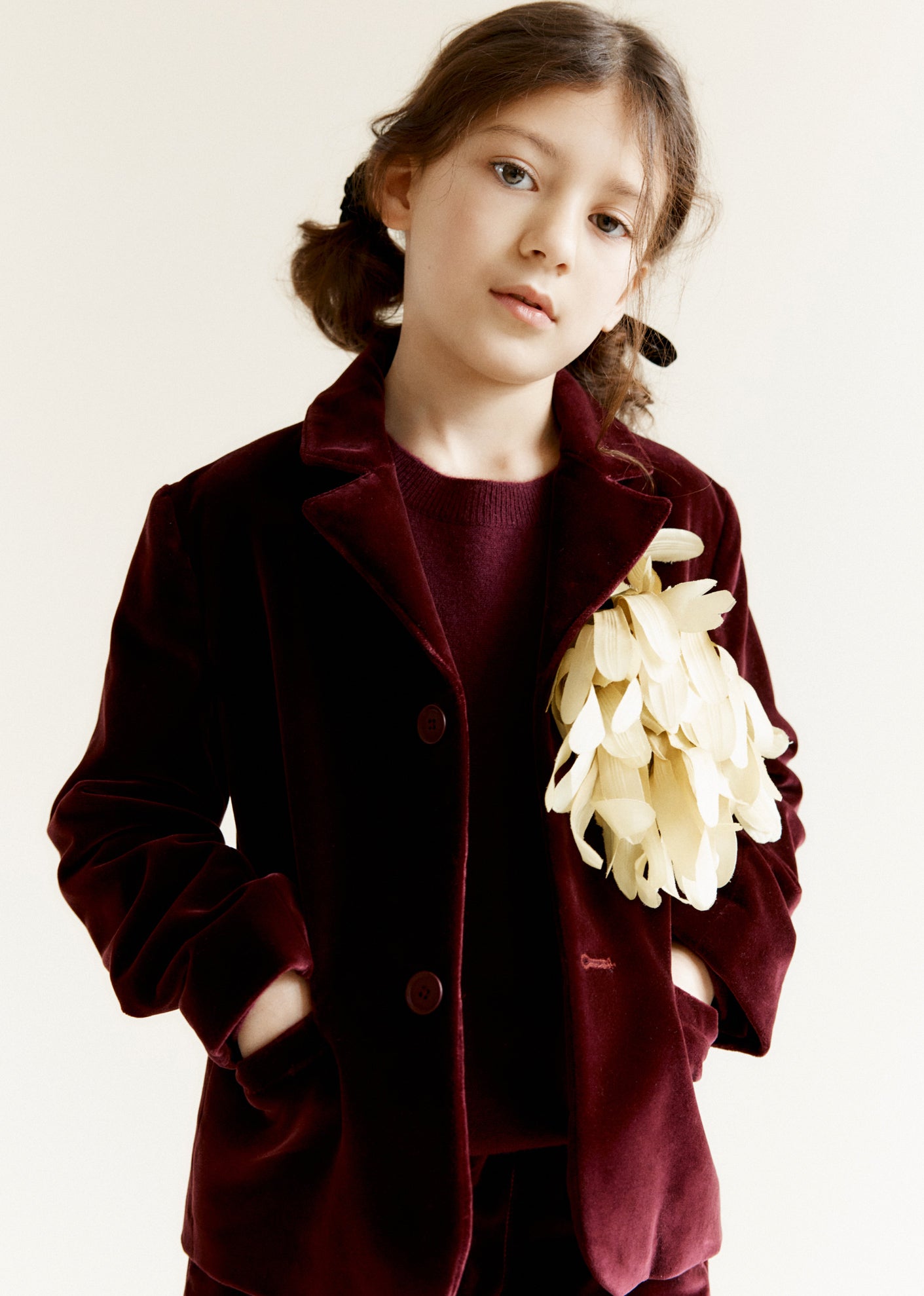 MAGPIE CHILDREN'S COTTON VELVET BLAZER - BURGUNDY