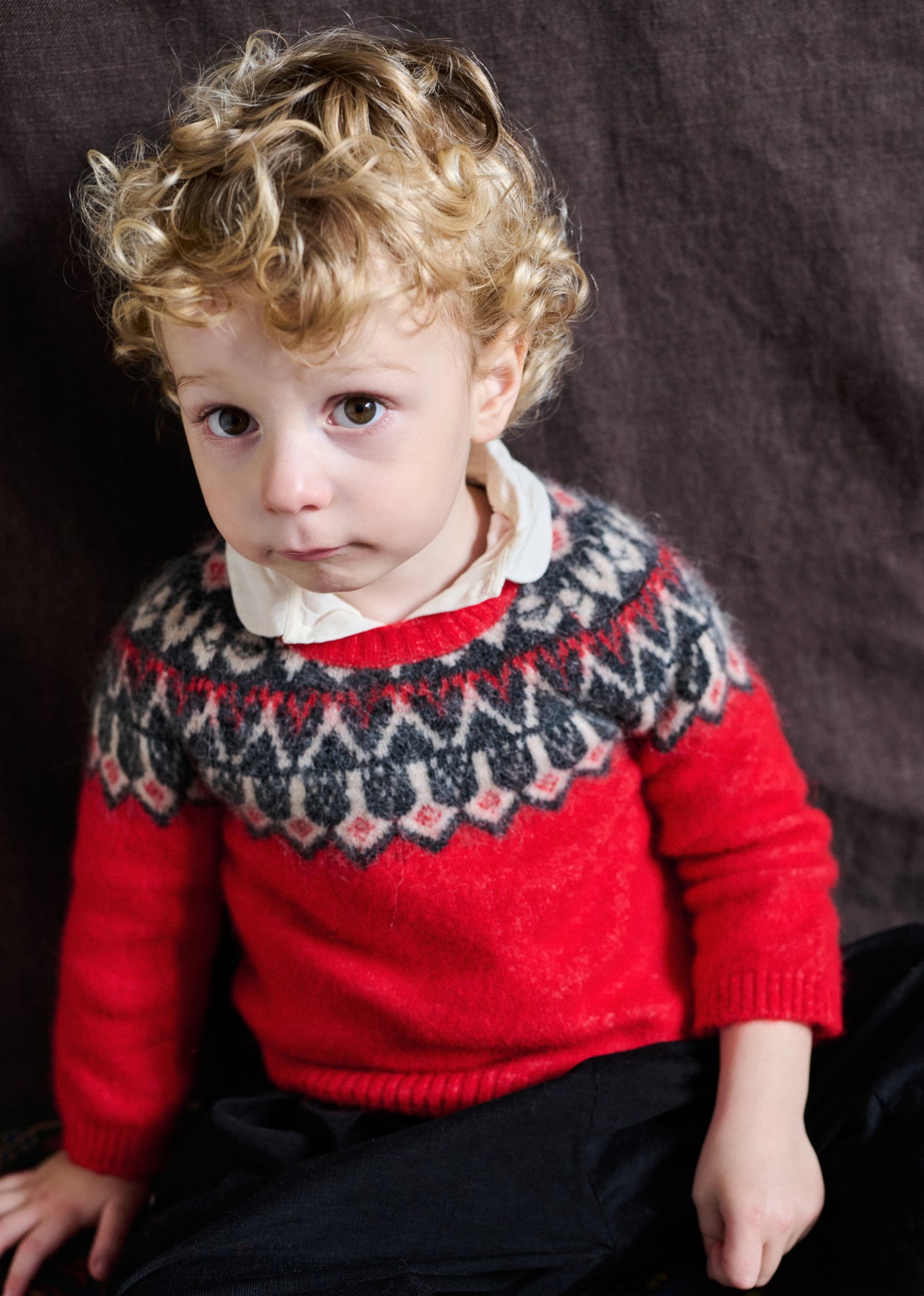 ROBYN FAIR ISLE WOOL BABY JUMPER - ASPEN RED / CHARCOAL