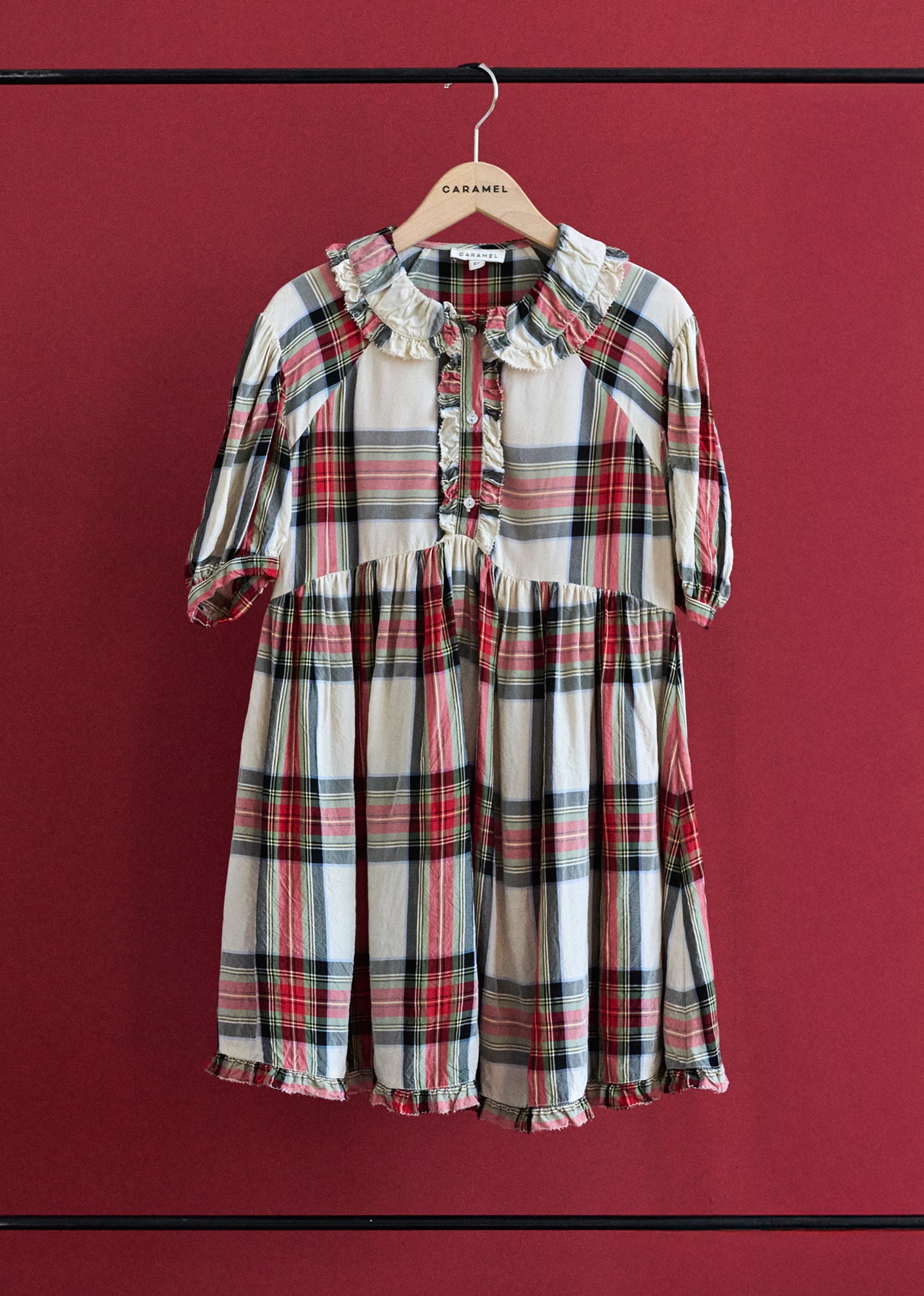 ANGELICA GIRL'S DRESS - RED / ECRU CHECK