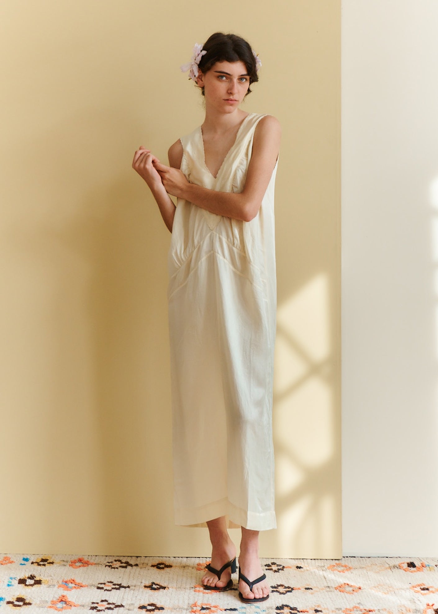 WOMEN'S PANELLED SILK DRESS - VANILLA